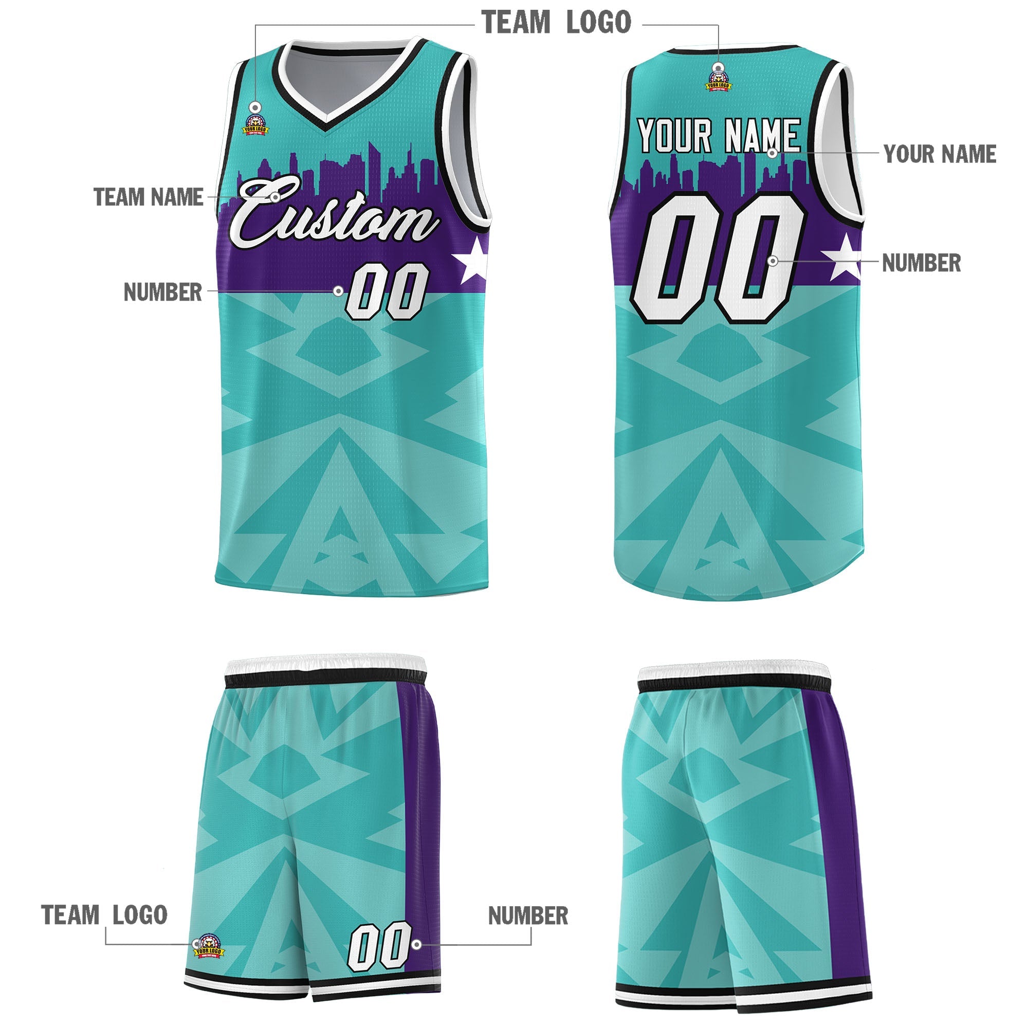 Custom Bright Green Personalized City Silhouette Pattern Sports Uniform Basketball Jersey