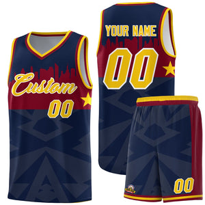 Custom Navy Personalized City Silhouette Pattern Sports Uniform Basketball Jersey