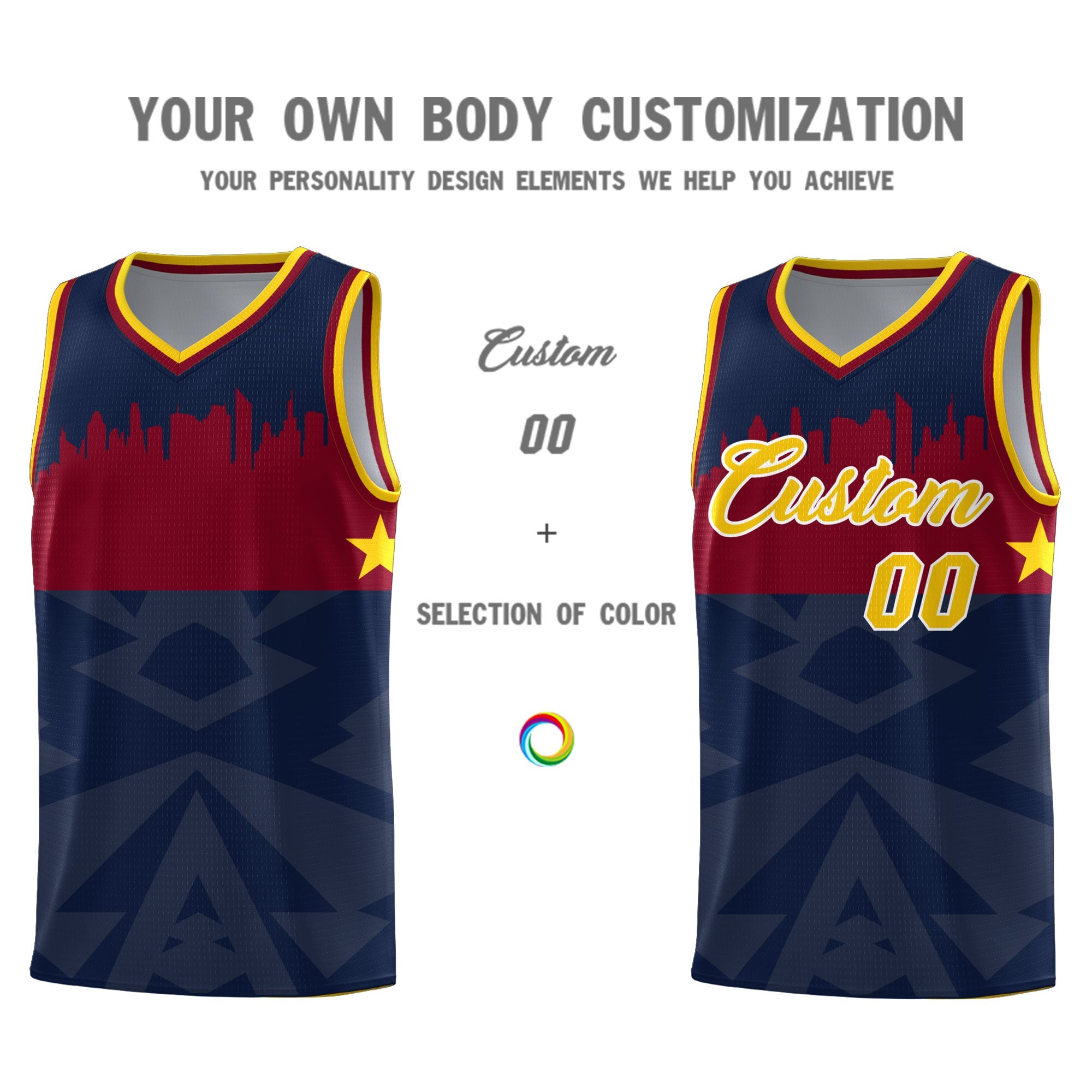 Custom Navy Personalized City Silhouette Pattern Sports Uniform Basketball Jersey