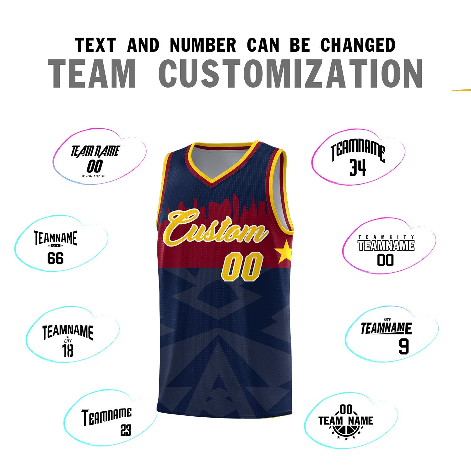 Custom Navy Personalized City Silhouette Pattern Sports Uniform Basketball Jersey