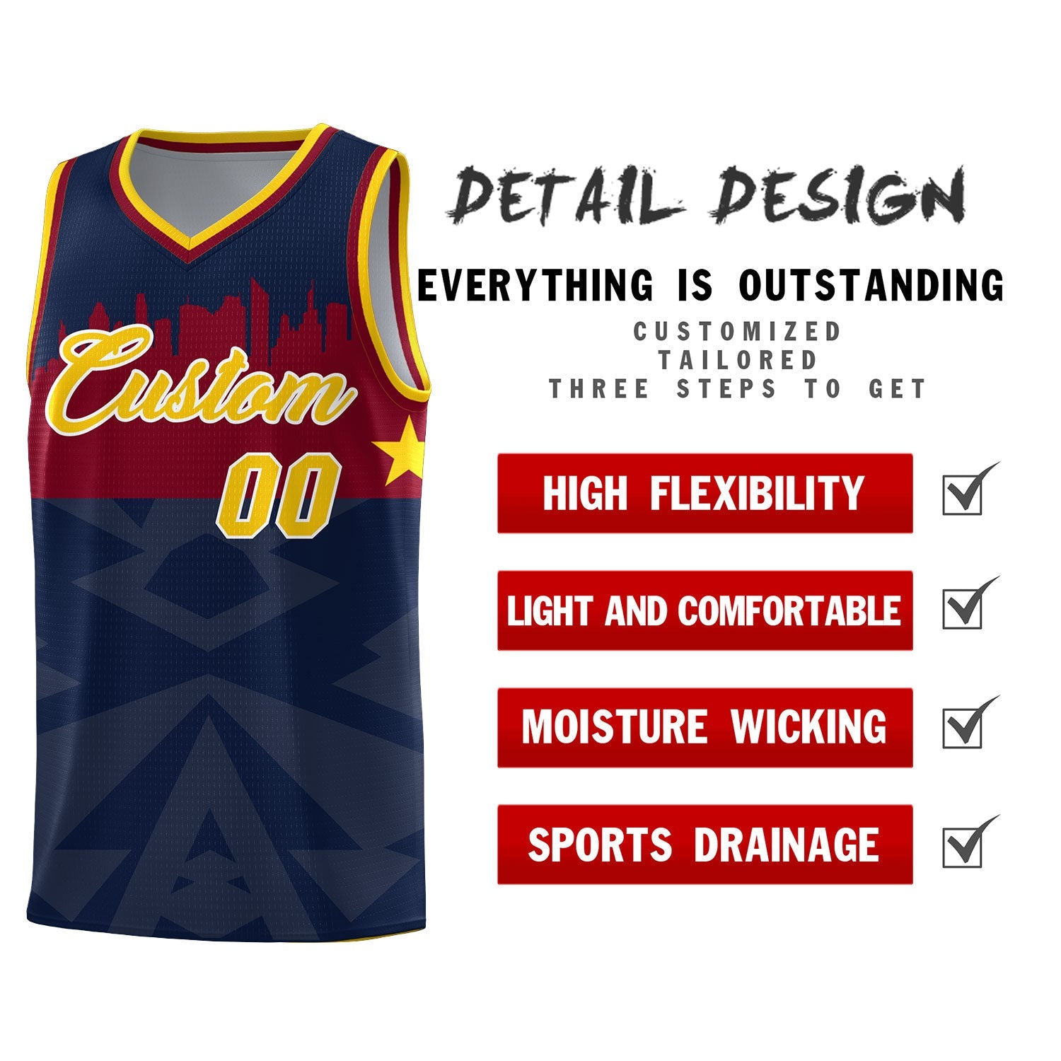 Custom Navy Personalized City Silhouette Pattern Sports Uniform Basketball Jersey