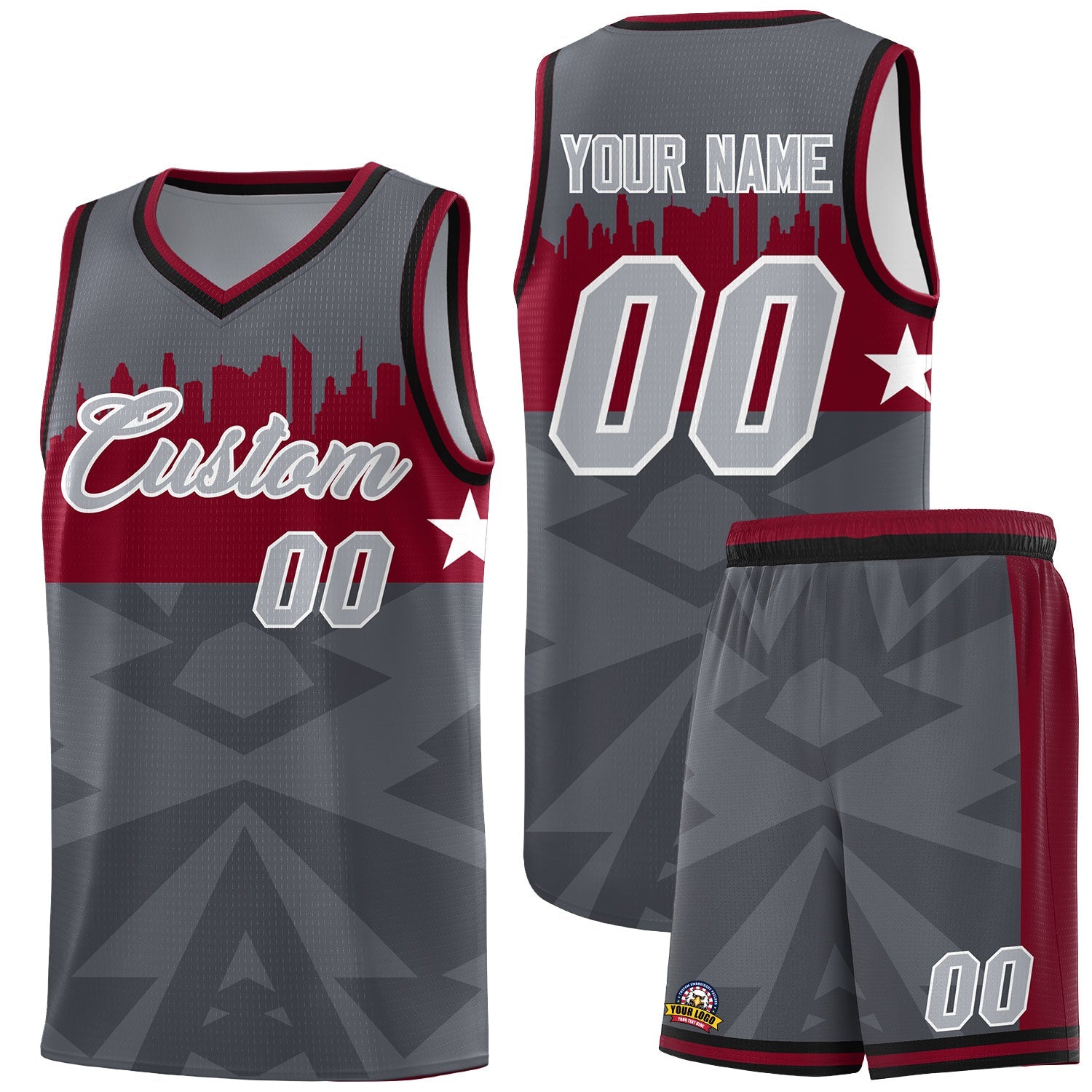 Custom Dark Gray Personalized City Silhouette Pattern Sports Uniform Basketball Jersey