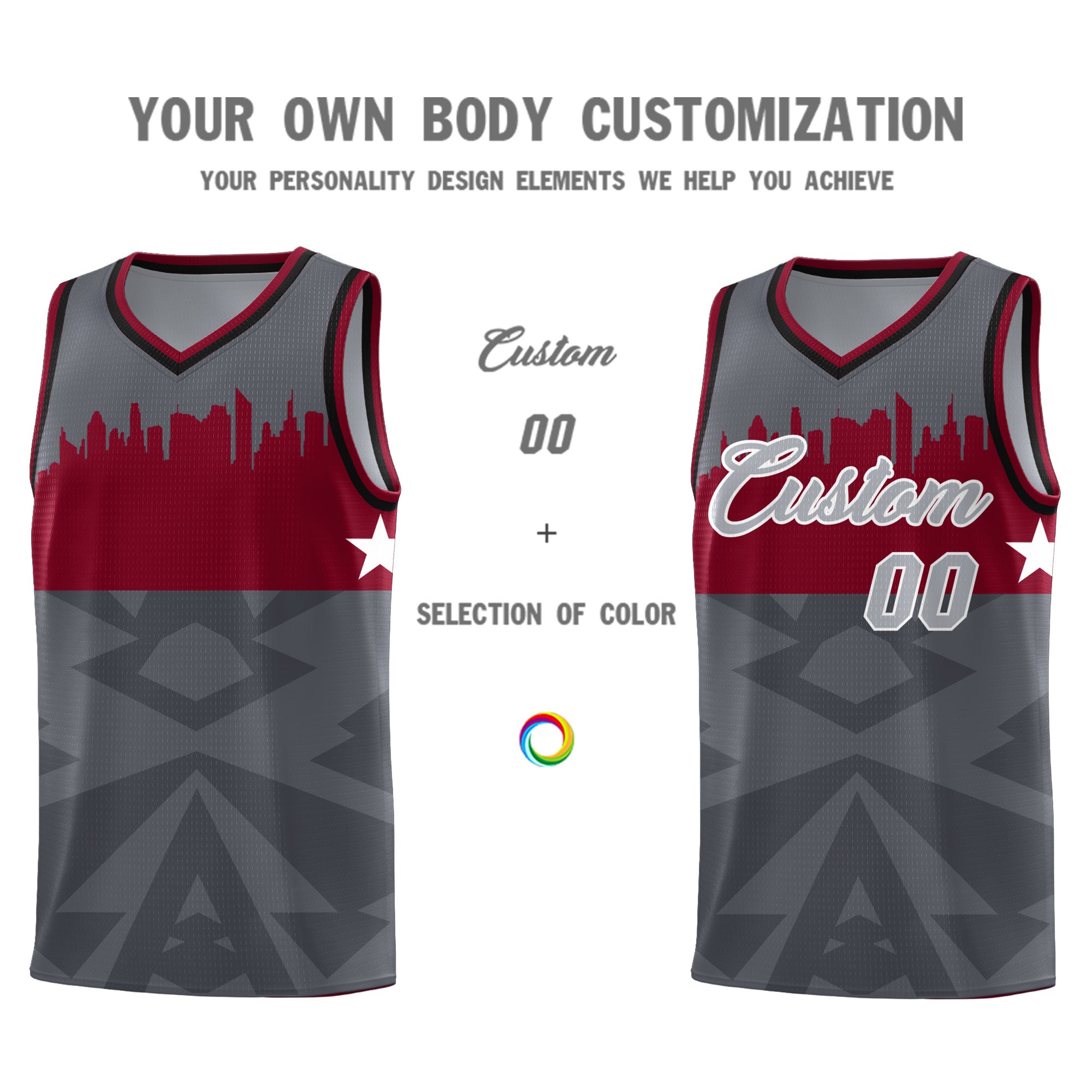 Custom Dark Gray Personalized City Silhouette Pattern Sports Uniform Basketball Jersey