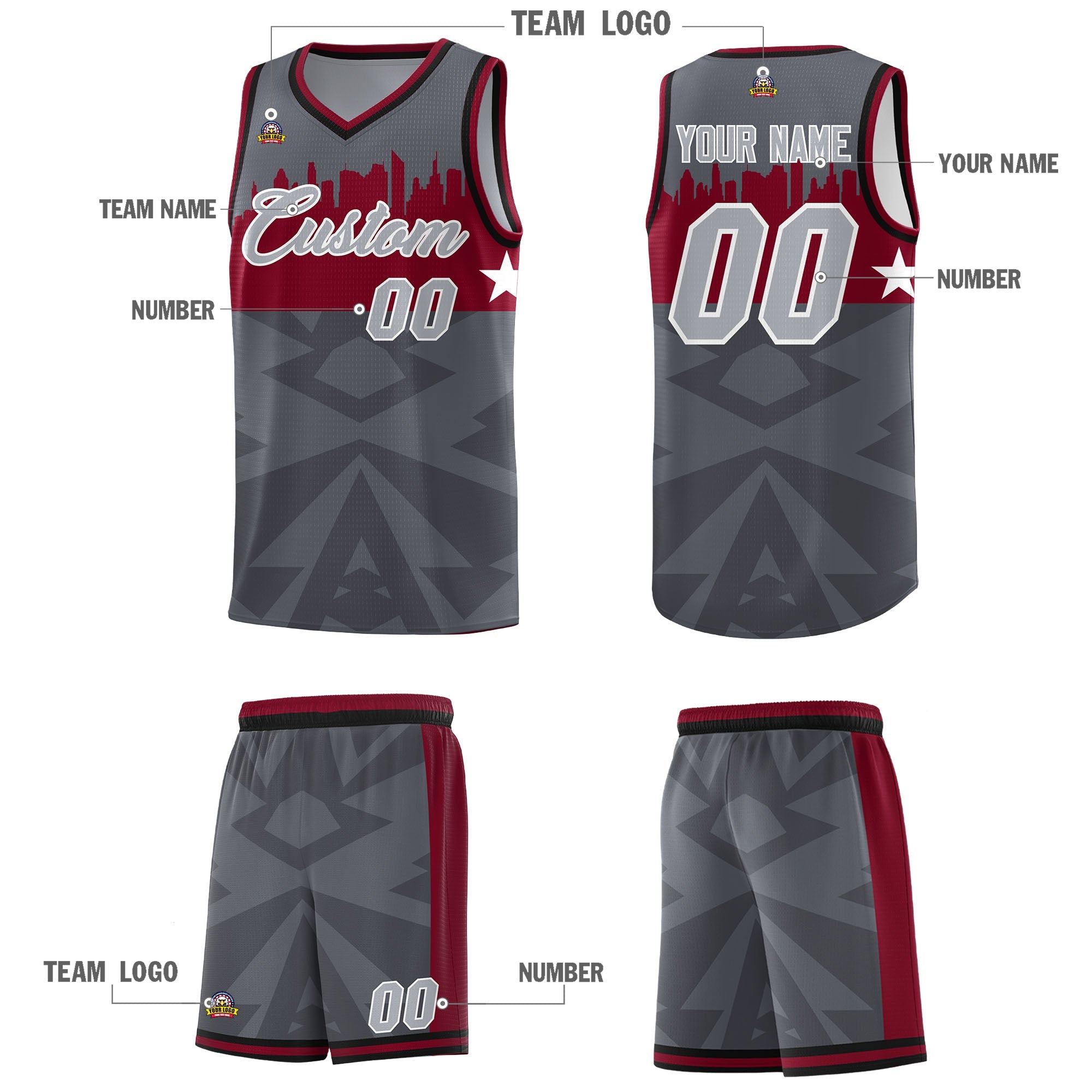 Custom Dark Gray Personalized City Silhouette Pattern Sports Uniform Basketball Jersey