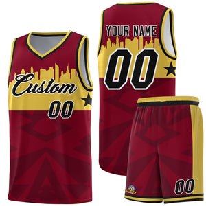 Custom Crimson Personalized City Silhouette Pattern Sports Uniform Basketball Jersey