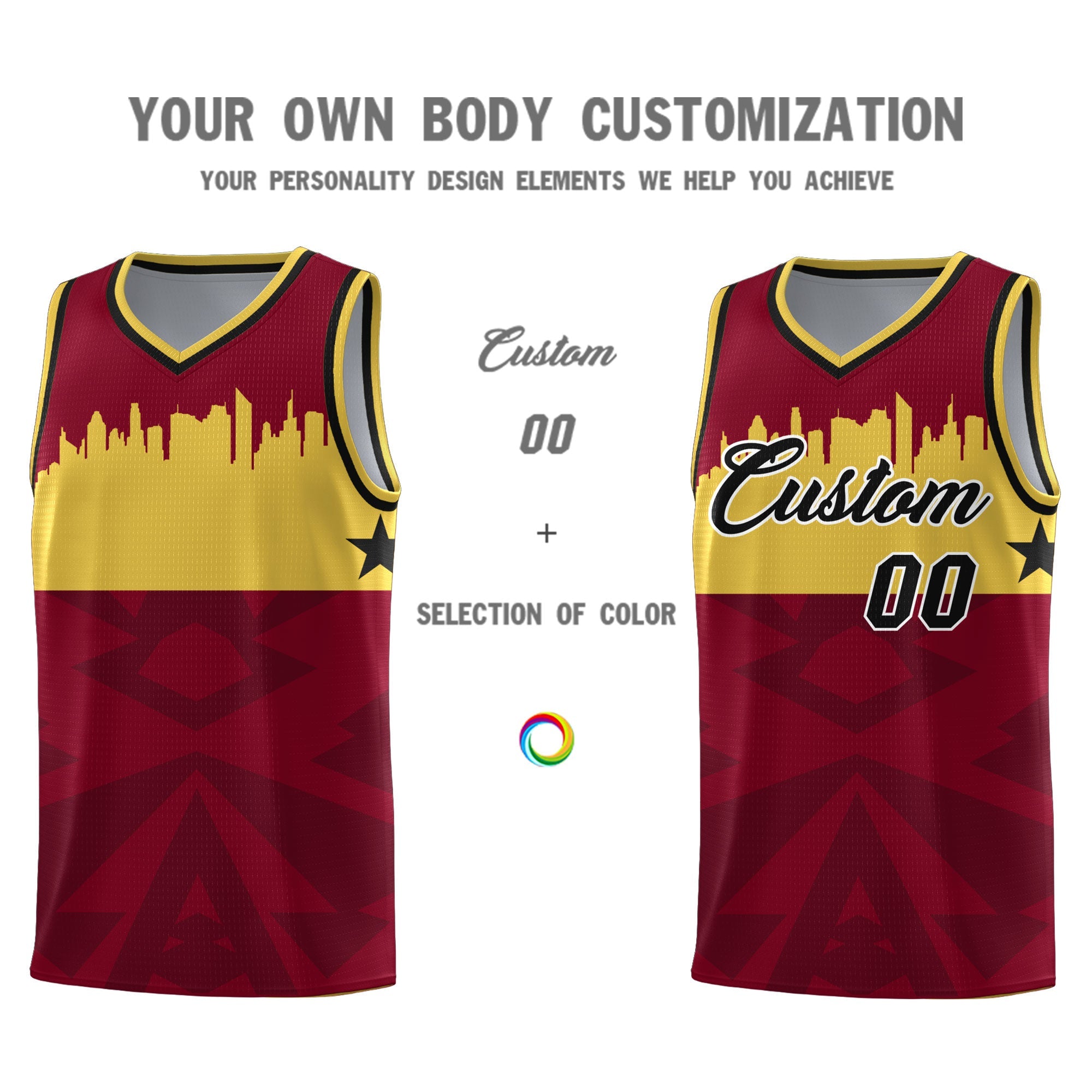 Custom Crimson Personalized City Silhouette Pattern Sports Uniform Basketball Jersey