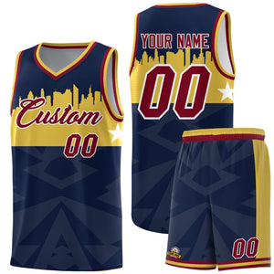 Custom Navy Personalized City Silhouette Pattern Sports Uniform Basketball Jersey