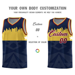 Custom Navy Personalized City Silhouette Pattern Sports Uniform Basketball Jersey