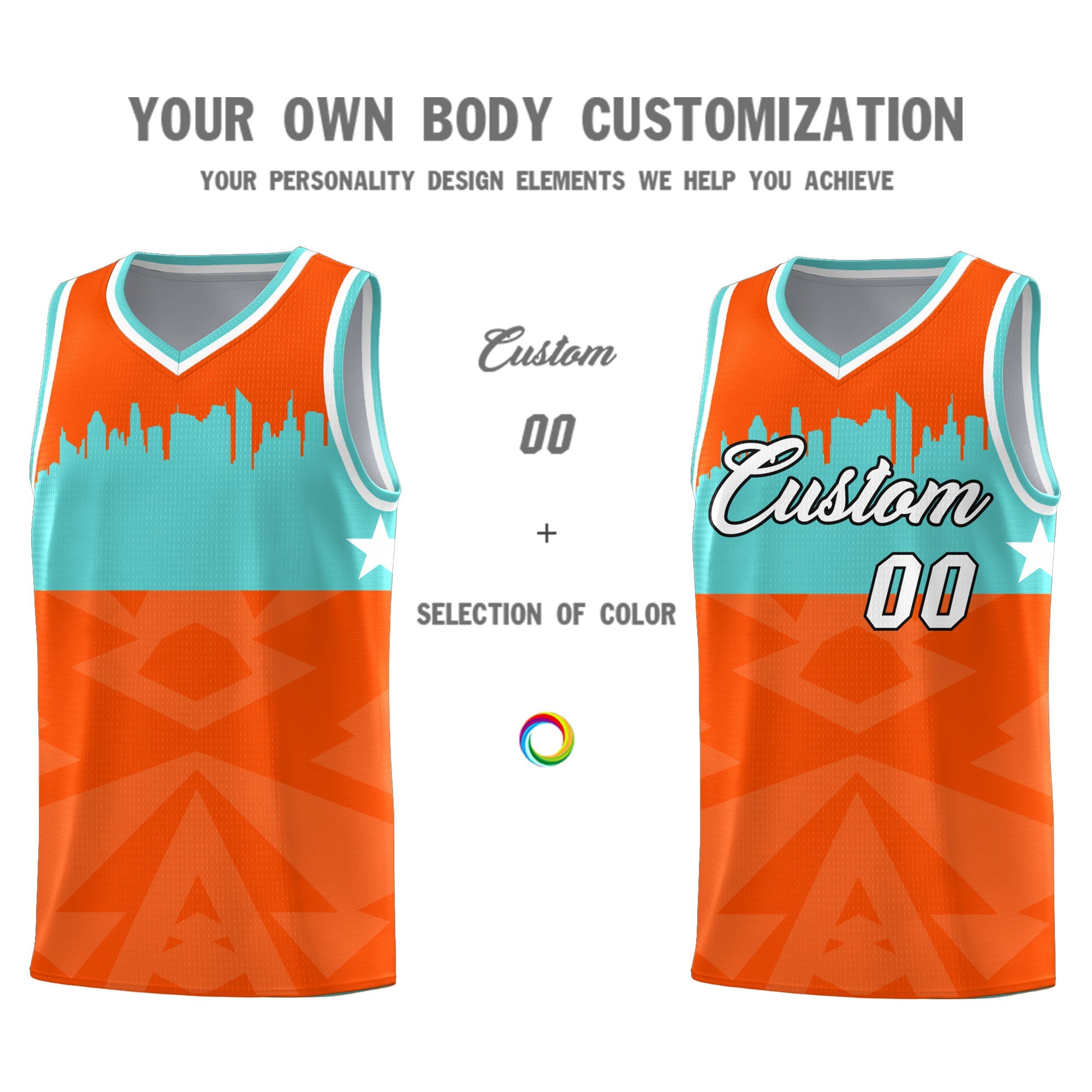 Custom Orange Personalized City Silhouette Pattern Sports Uniform Basketball Jersey