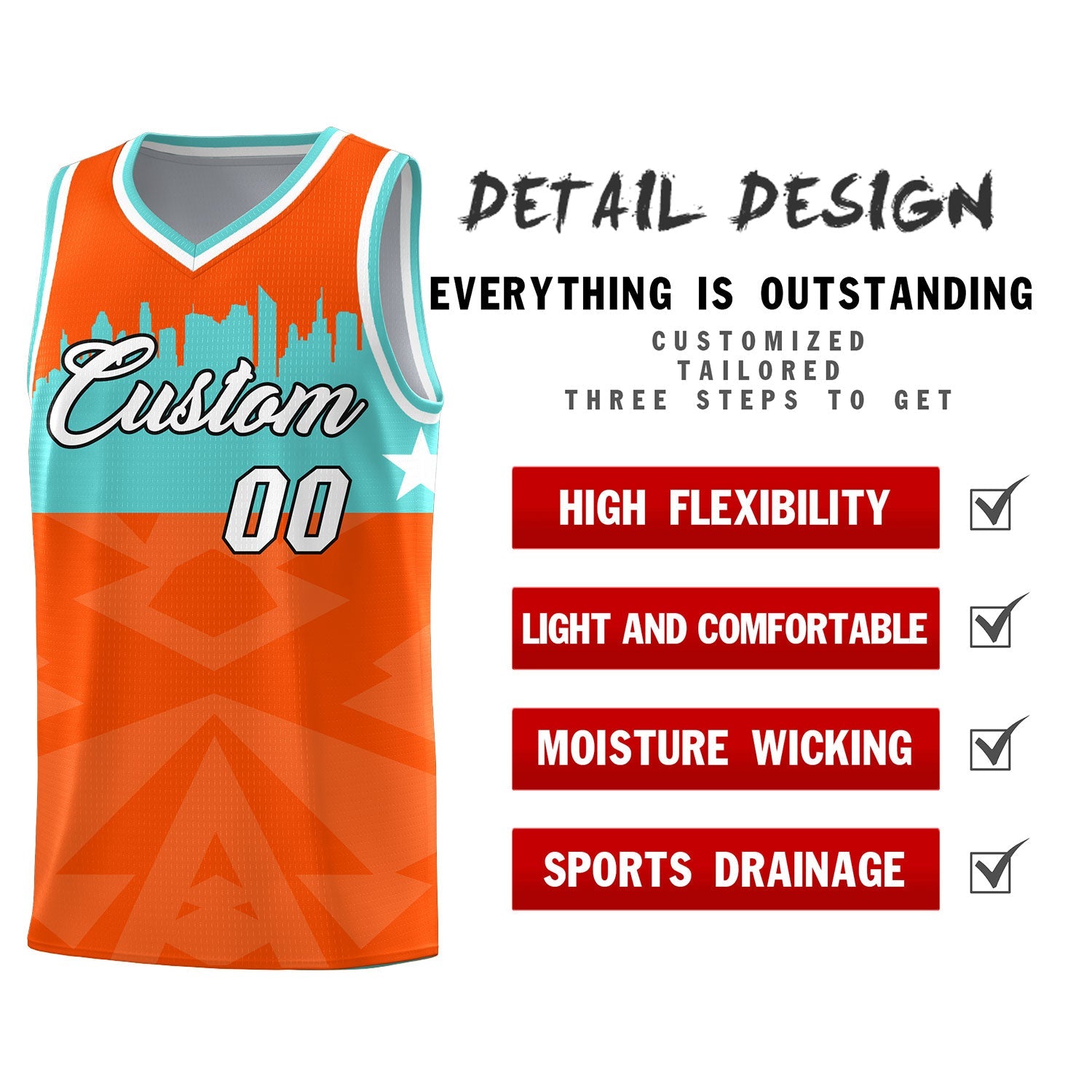 Custom Orange Personalized City Silhouette Pattern Sports Uniform Basketball Jersey