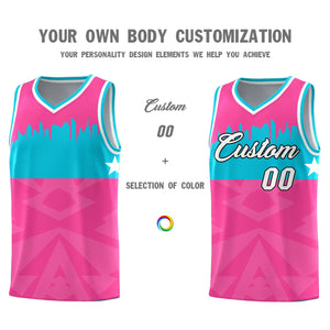 Custom Pink Personalized City Silhouette Pattern Sports Uniform Basketball Jersey