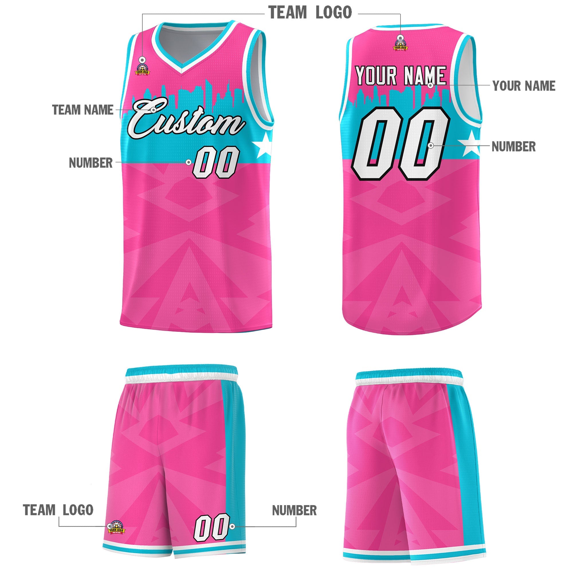 Custom Pink Personalized City Silhouette Pattern Sports Uniform Basketball Jersey