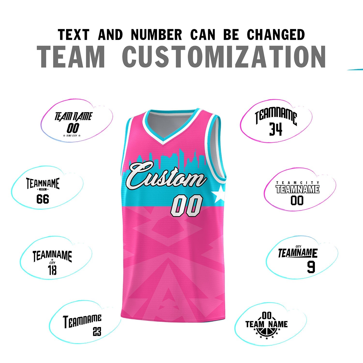 Custom Pink Personalized City Silhouette Pattern Sports Uniform Basketball Jersey