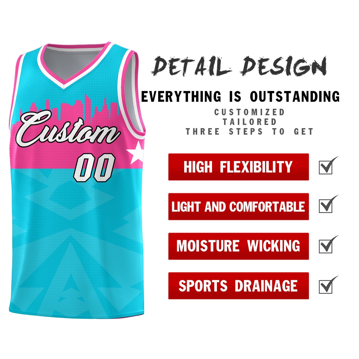 Custom Sky Blue Personalized City Silhouette Pattern Sports Uniform Basketball Jersey