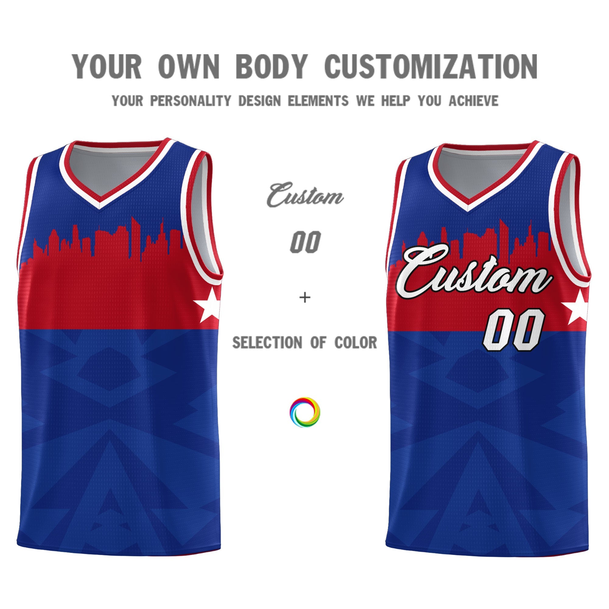 Custom Royal Personalized City Silhouette Pattern Sports Uniform Basketball Jersey