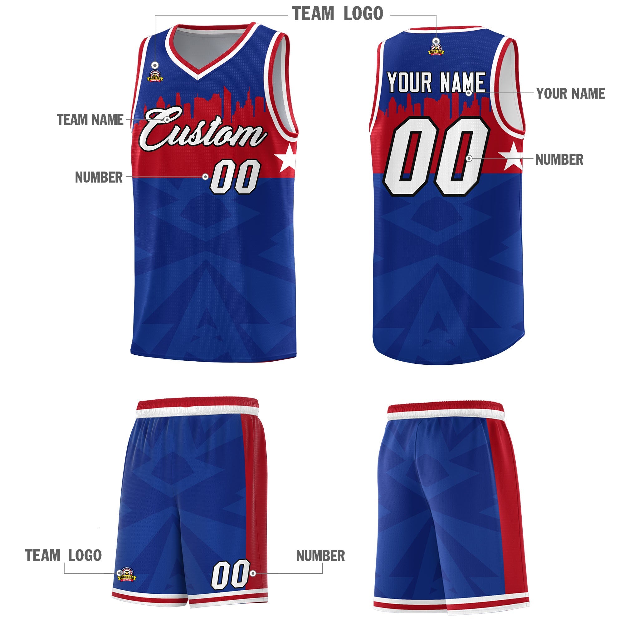 Custom Royal Personalized City Silhouette Pattern Sports Uniform Basketball Jersey