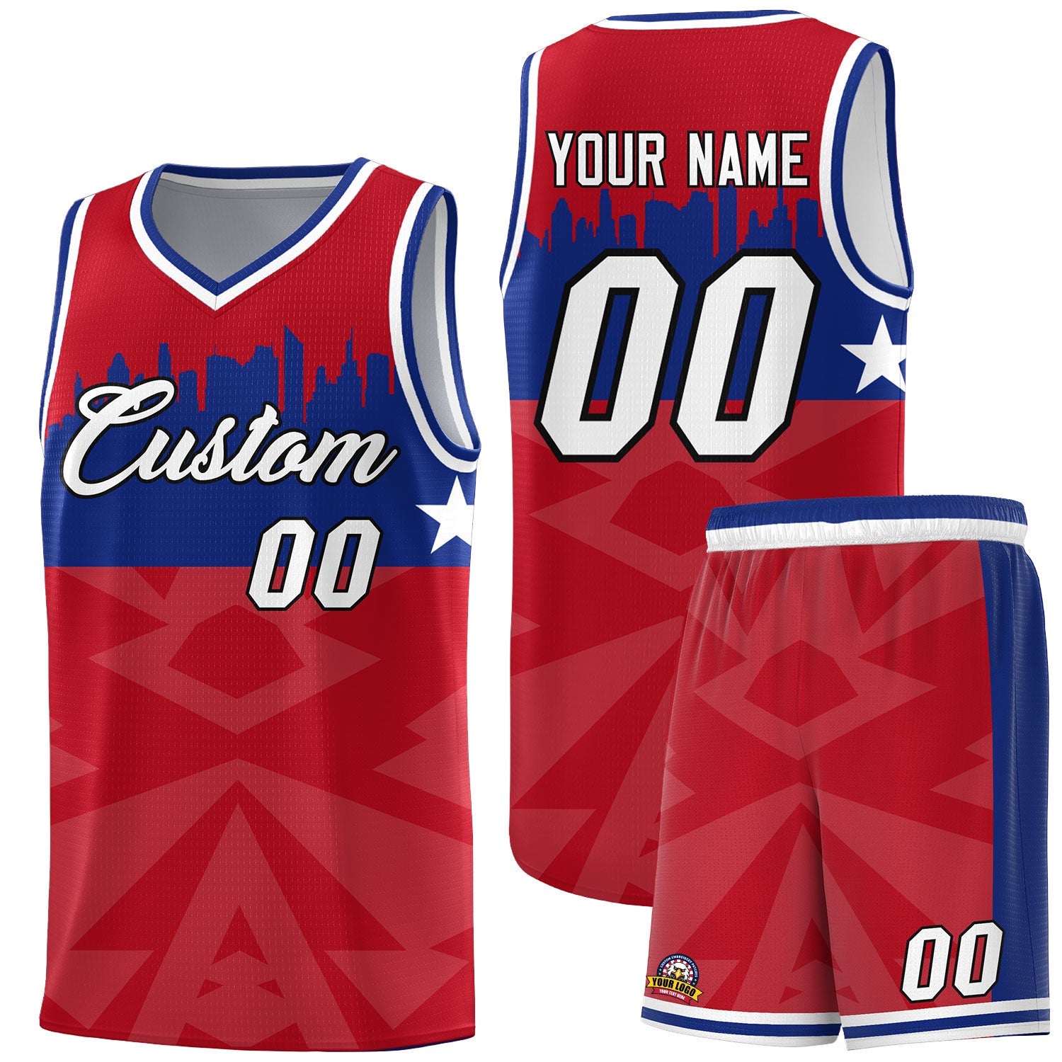 Custom Red Personalized City Silhouette Pattern Sports Uniform Basketball Jersey