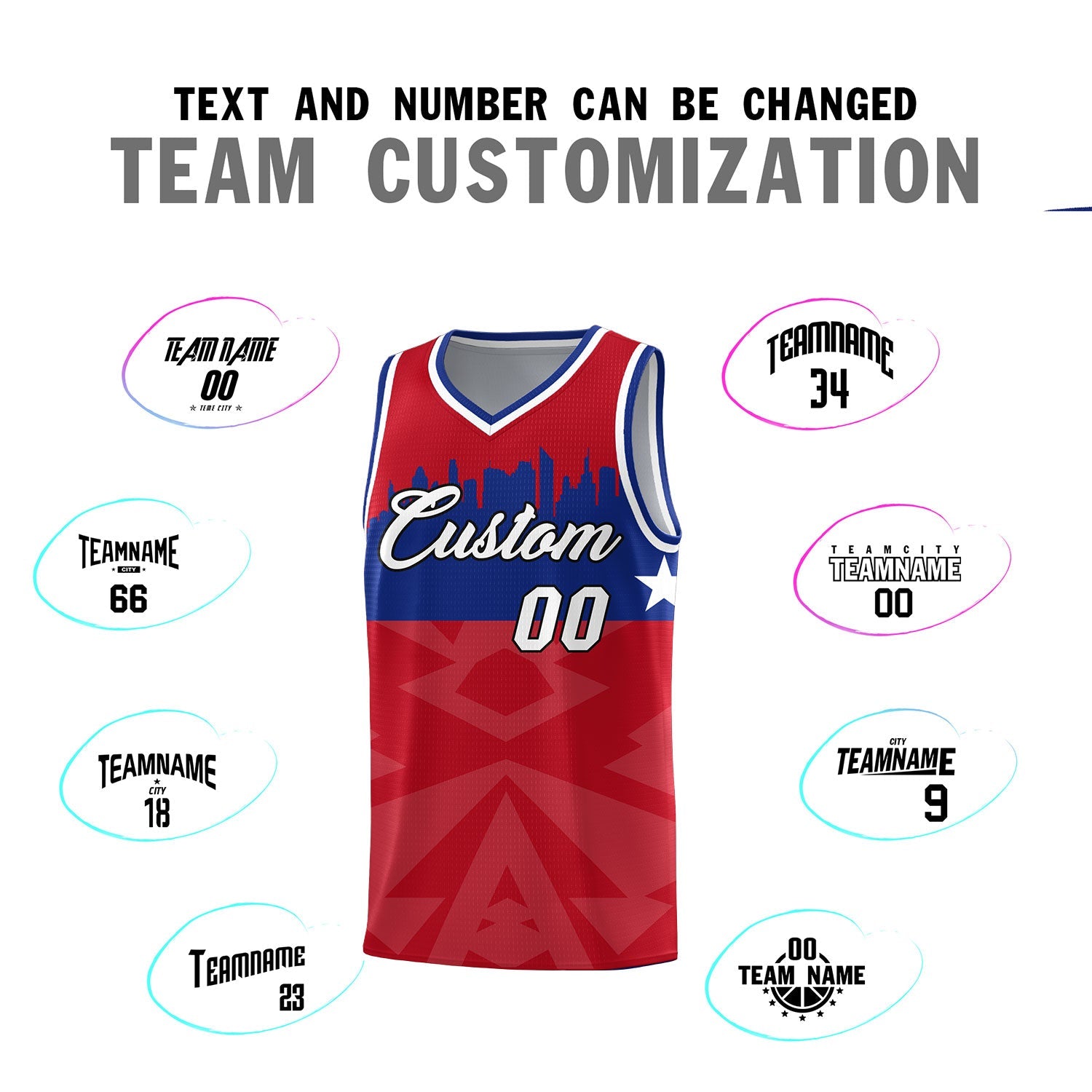 Custom Red Personalized City Silhouette Pattern Sports Uniform Basketball Jersey