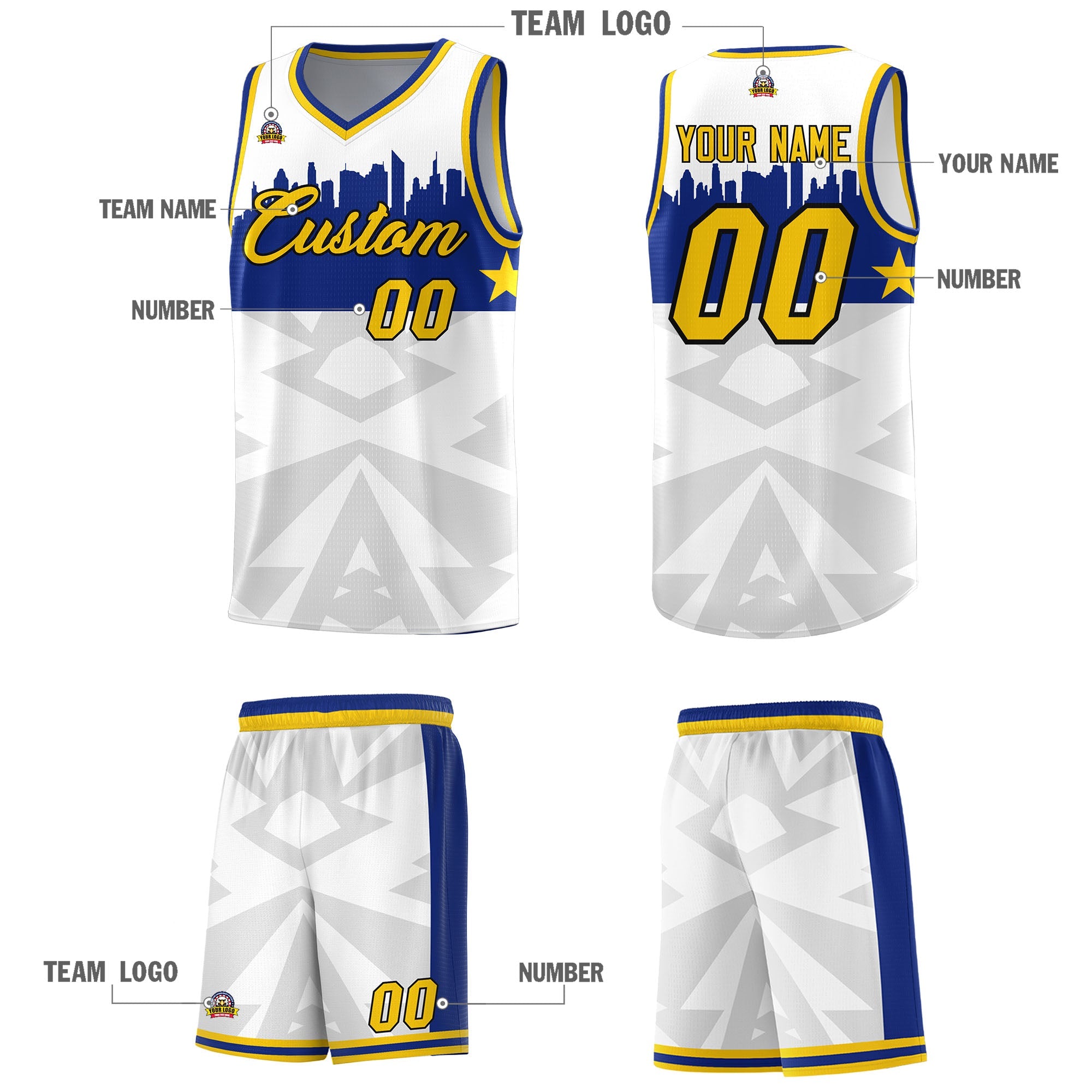 Custom White Personalized City Silhouette Pattern Sports Uniform Basketball Jersey