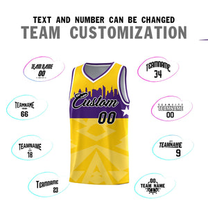 Custom Gold Personalized City Silhouette Pattern Sports Uniform Basketball Jersey