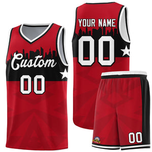 Custom Red Personalized City Silhouette Pattern Sports Uniform Basketball Jersey