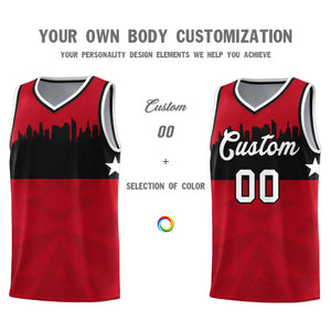 Custom Red Personalized City Silhouette Pattern Sports Uniform Basketball Jersey