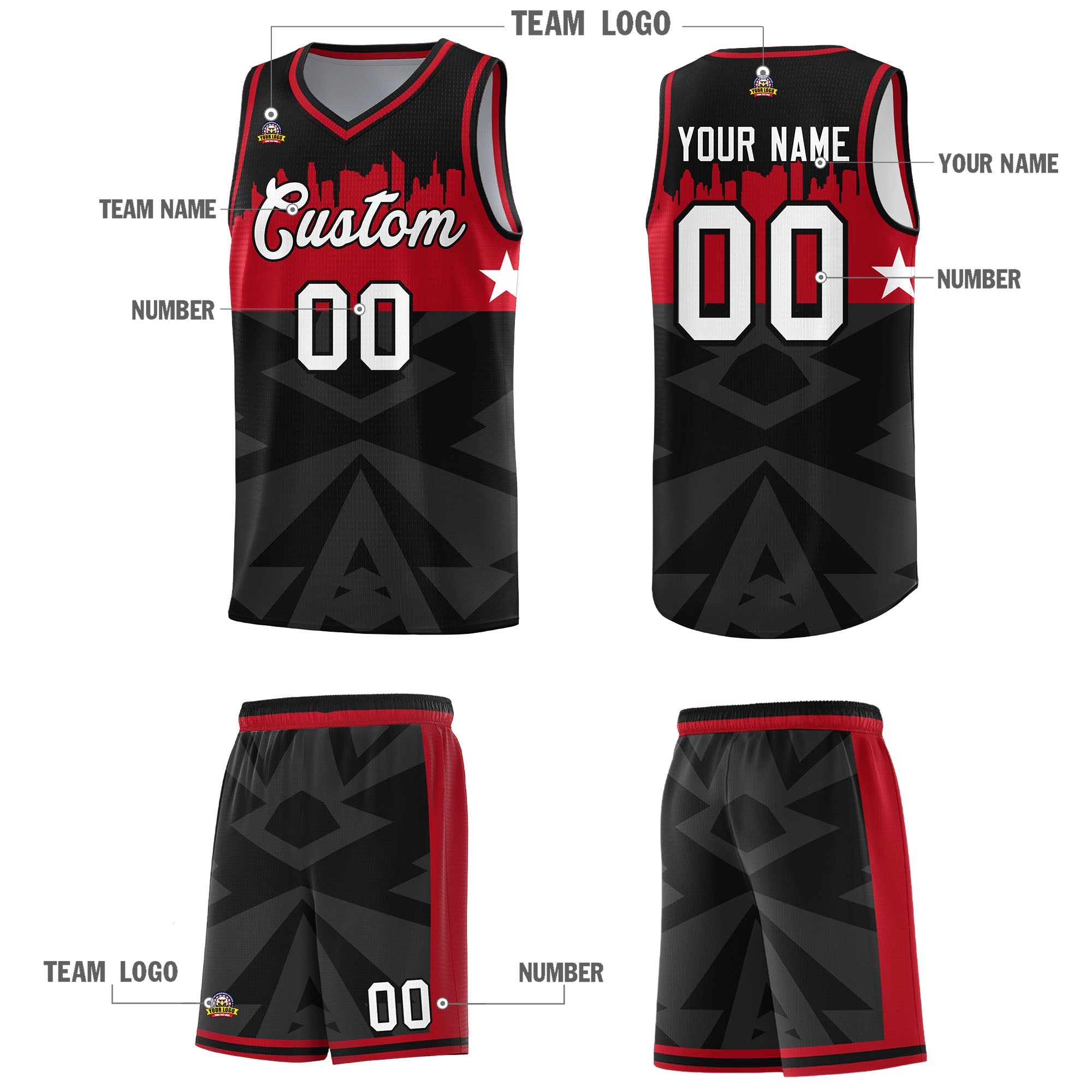 Custom Black Personalized City Silhouette Pattern Sports Uniform Basketball Jersey