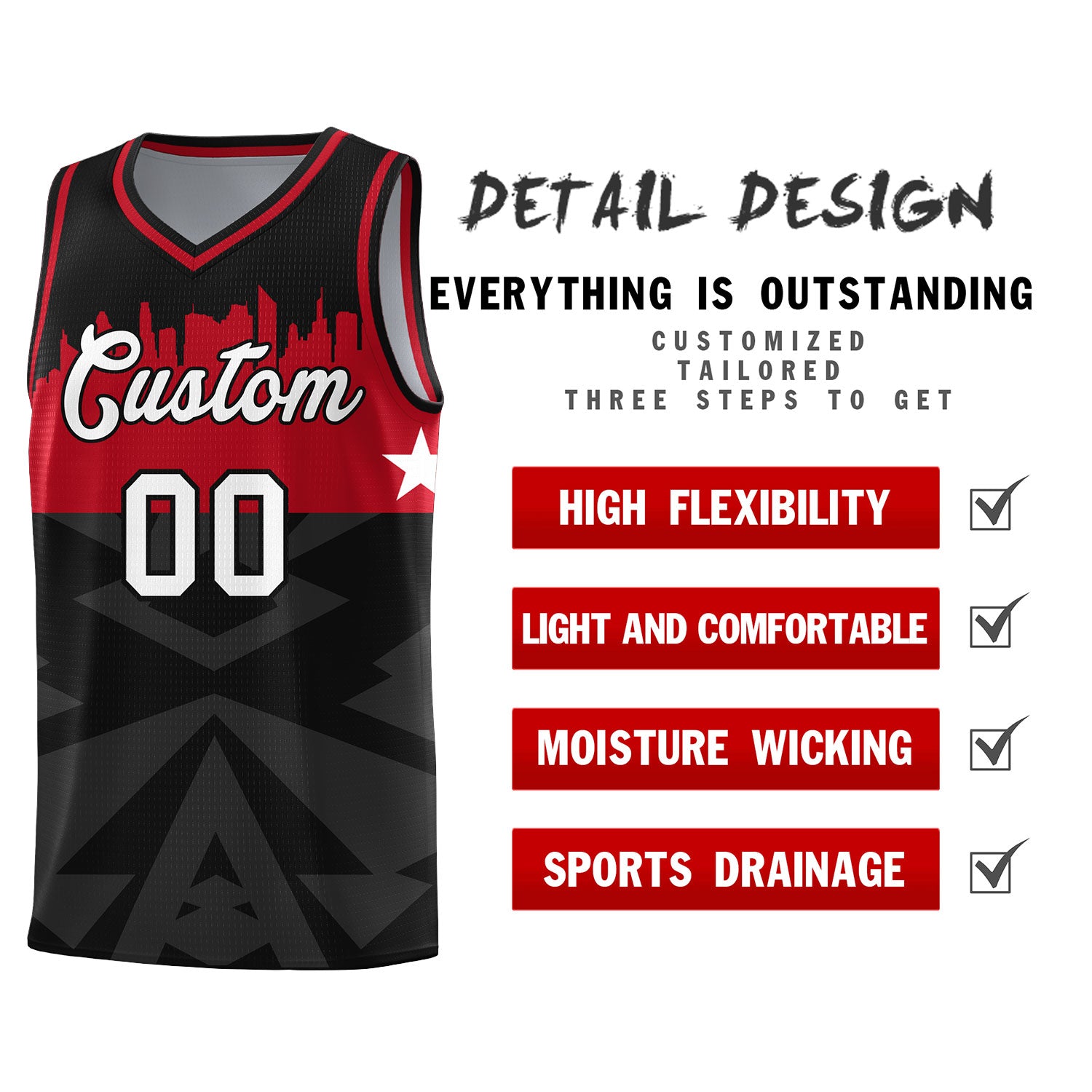 Custom Black Personalized City Silhouette Pattern Sports Uniform Basketball Jersey