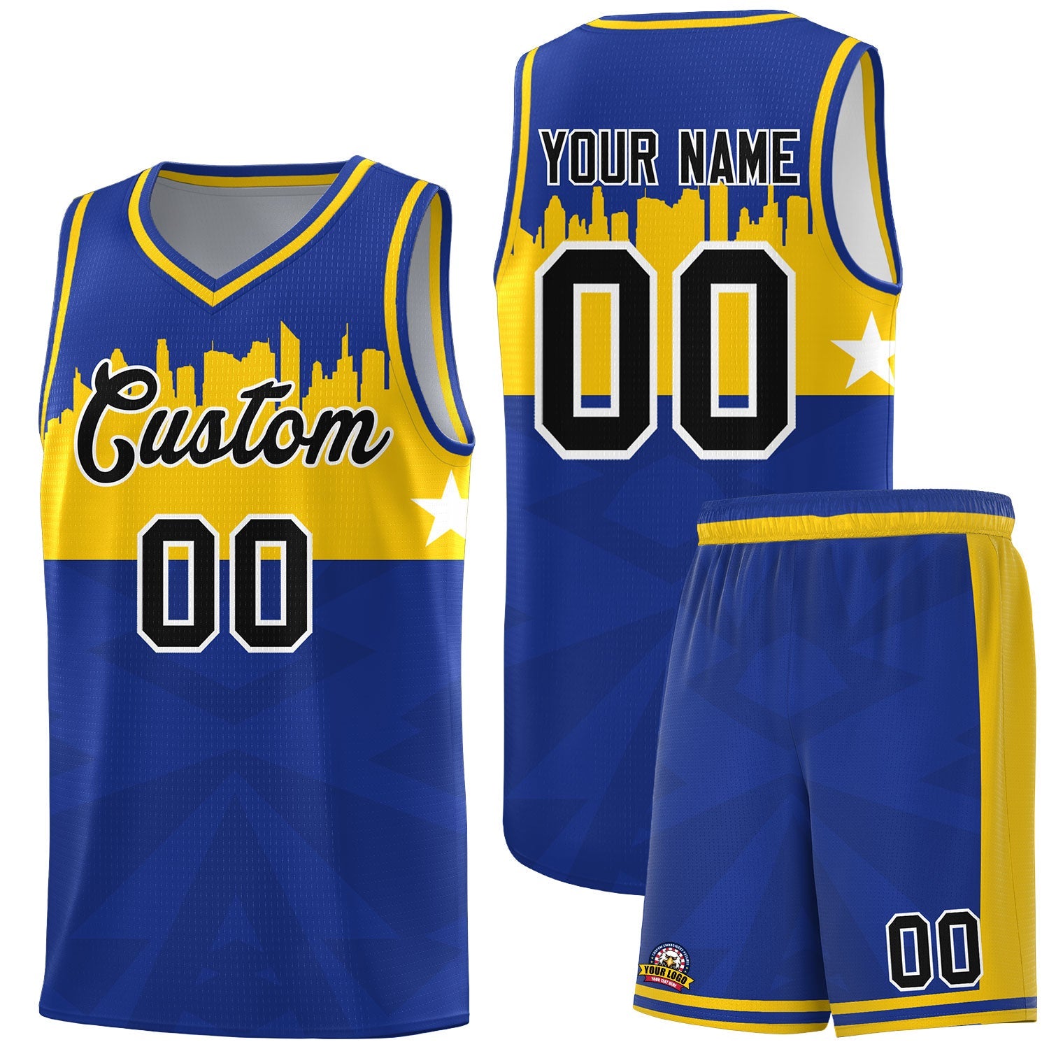 Custom Royal Personalized City Silhouette Pattern Sports Uniform Basketball Jersey