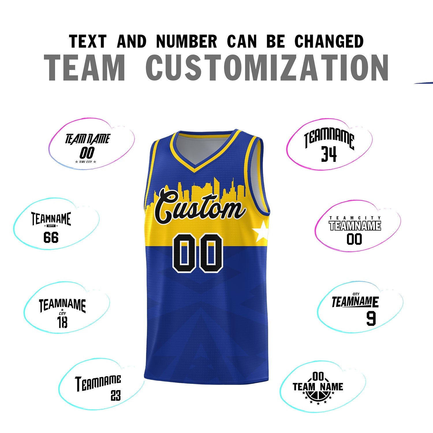 Custom Royal Personalized City Silhouette Pattern Sports Uniform Basketball Jersey