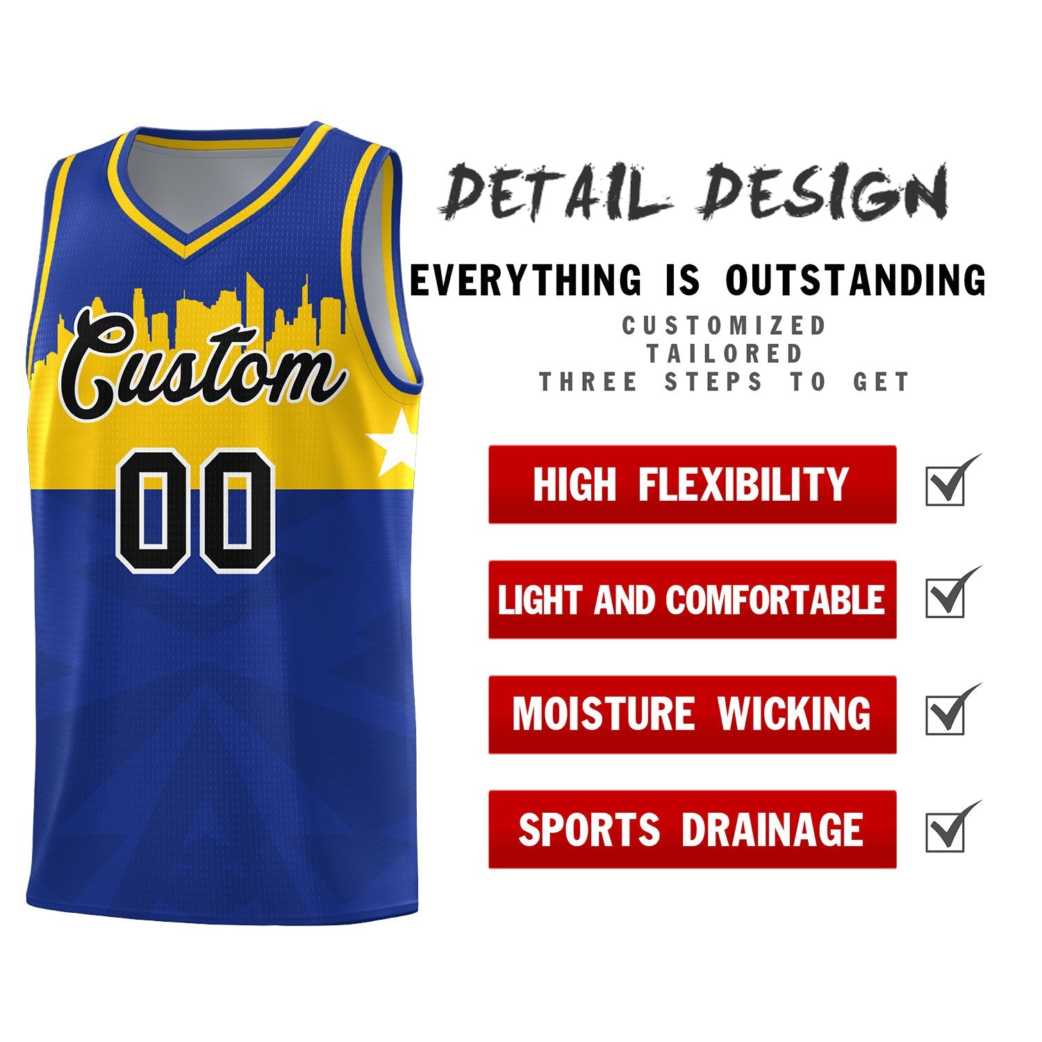 Custom Royal Personalized City Silhouette Pattern Sports Uniform Basketball Jersey