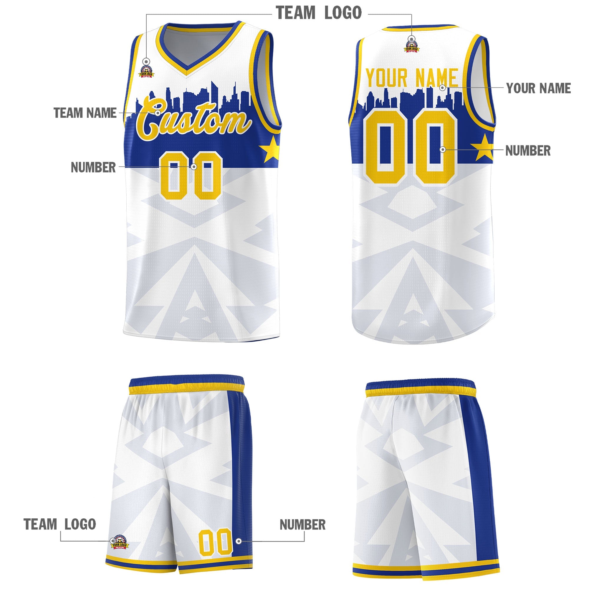 Custom White Personalized City Silhouette Pattern Sports Uniform Basketball Jersey