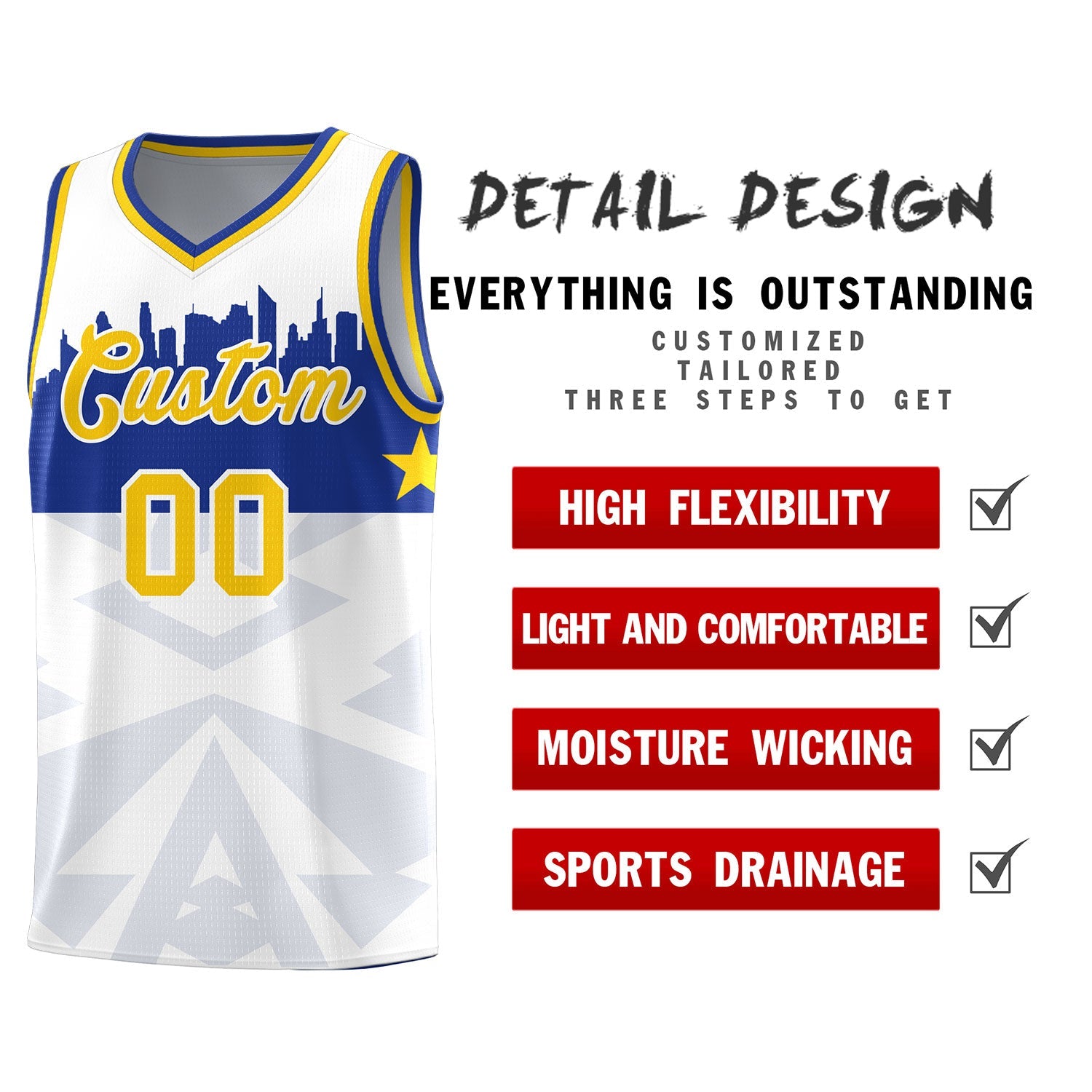 Custom White Personalized City Silhouette Pattern Sports Uniform Basketball Jersey