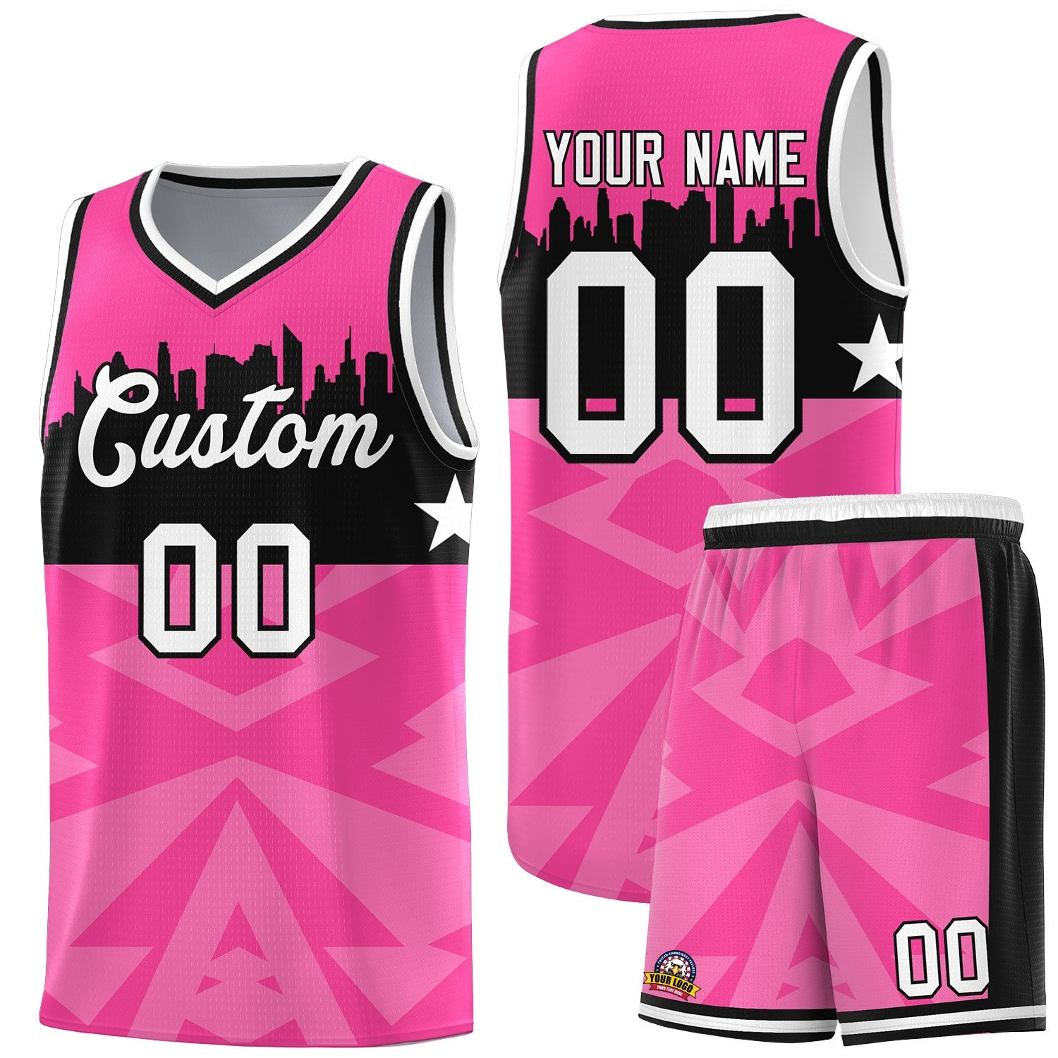 Custom Pink Personalized City Silhouette Pattern Sports Uniform Basketball Jersey