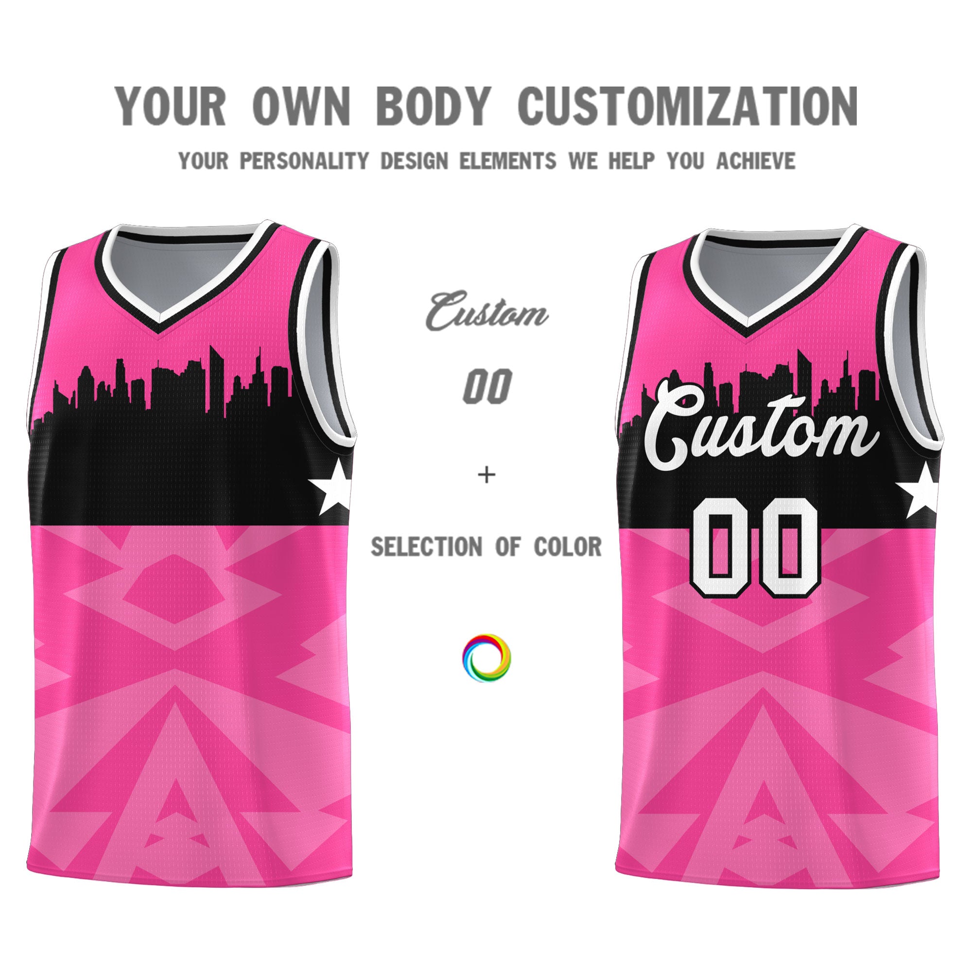 Custom Pink Personalized City Silhouette Pattern Sports Uniform Basketball Jersey