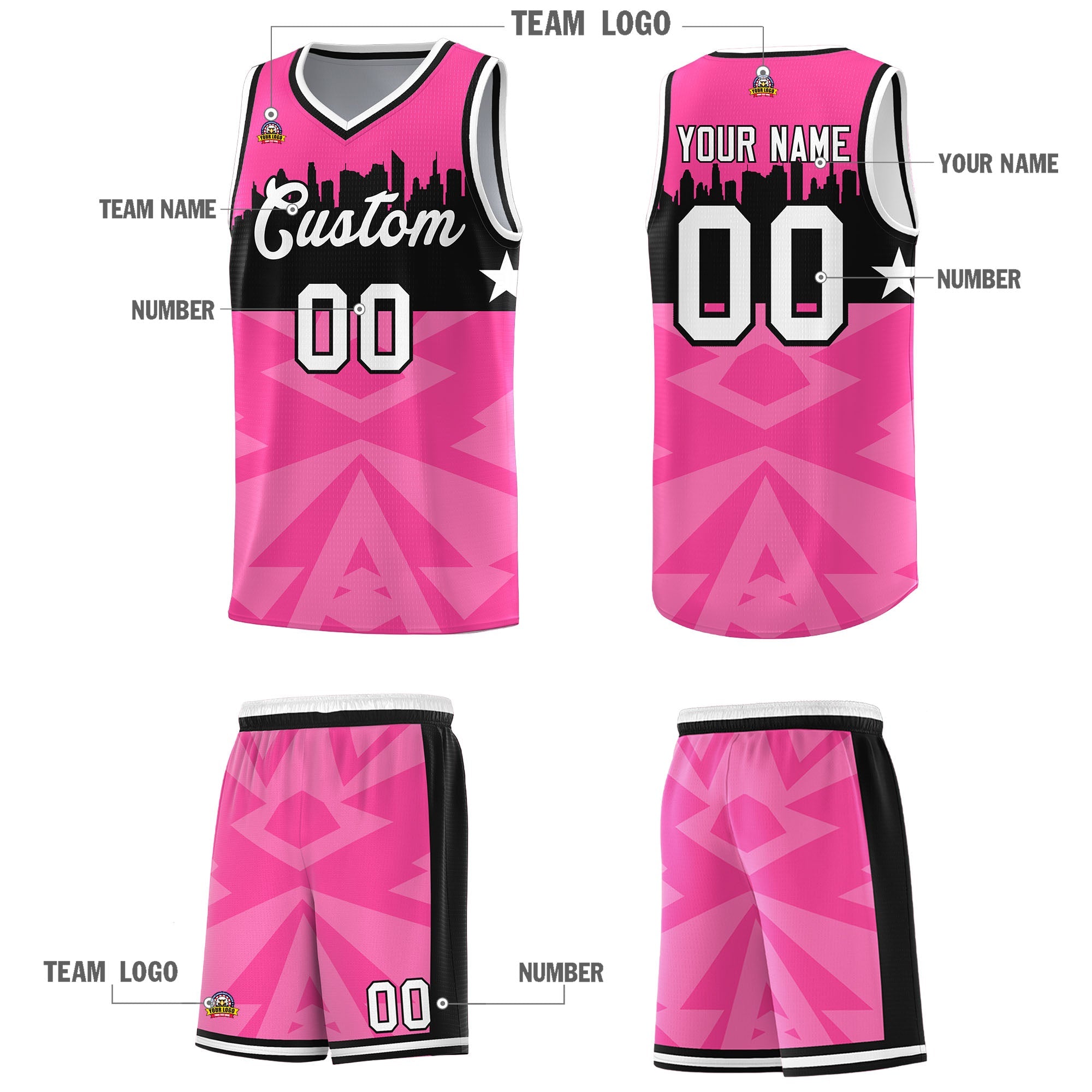 Custom Pink Personalized City Silhouette Pattern Sports Uniform Basketball Jersey