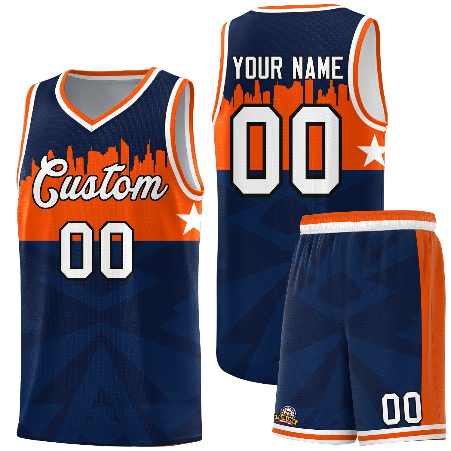 Custom Navy Personalized City Silhouette Pattern Sports Uniform Basketball Jersey