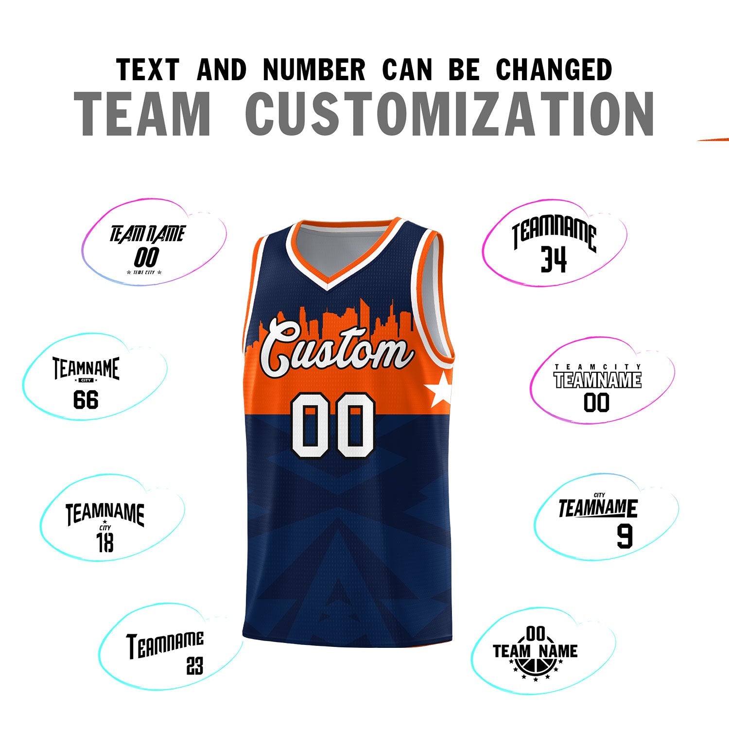 Custom Navy Personalized City Silhouette Pattern Sports Uniform Basketball Jersey