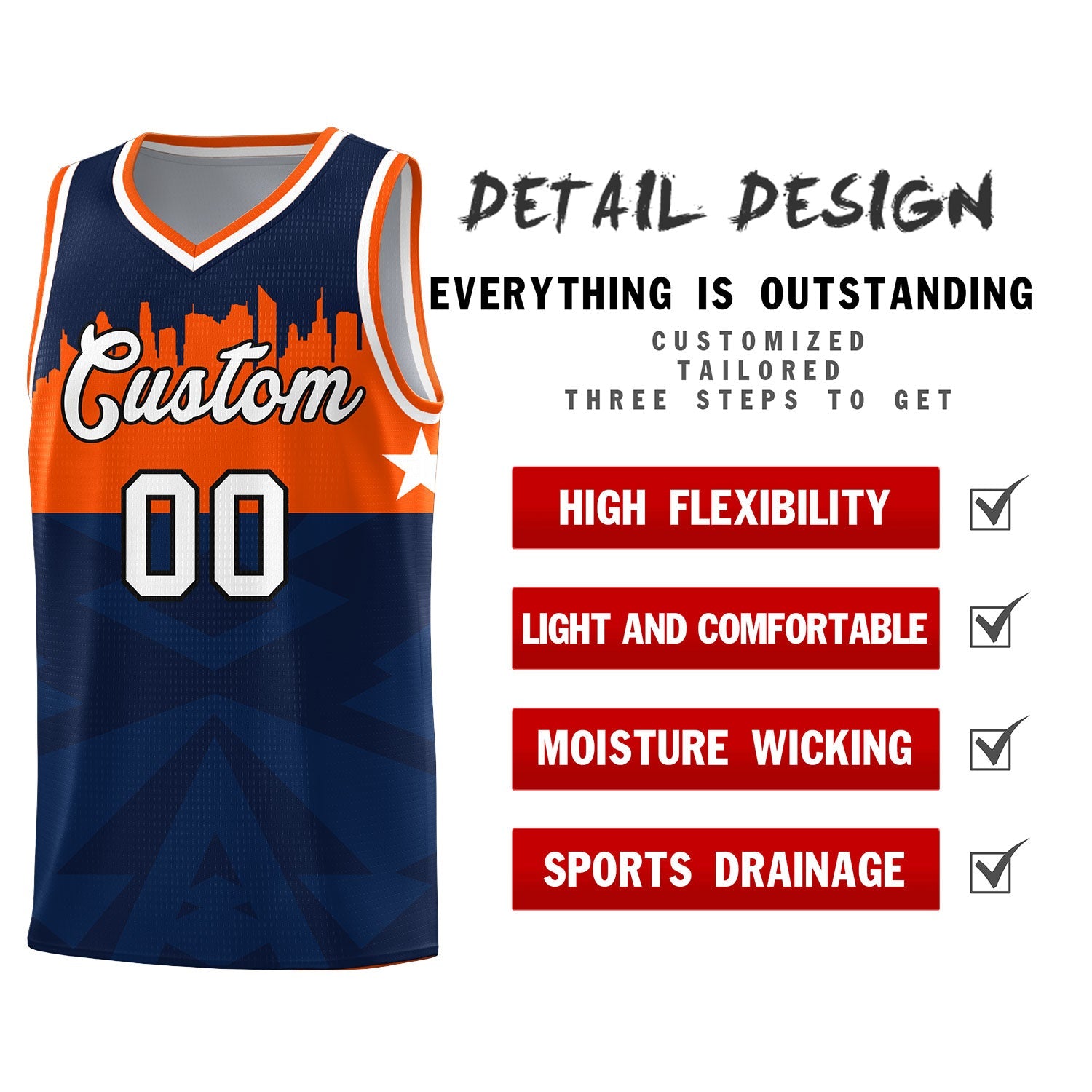 Custom Navy Personalized City Silhouette Pattern Sports Uniform Basketball Jersey