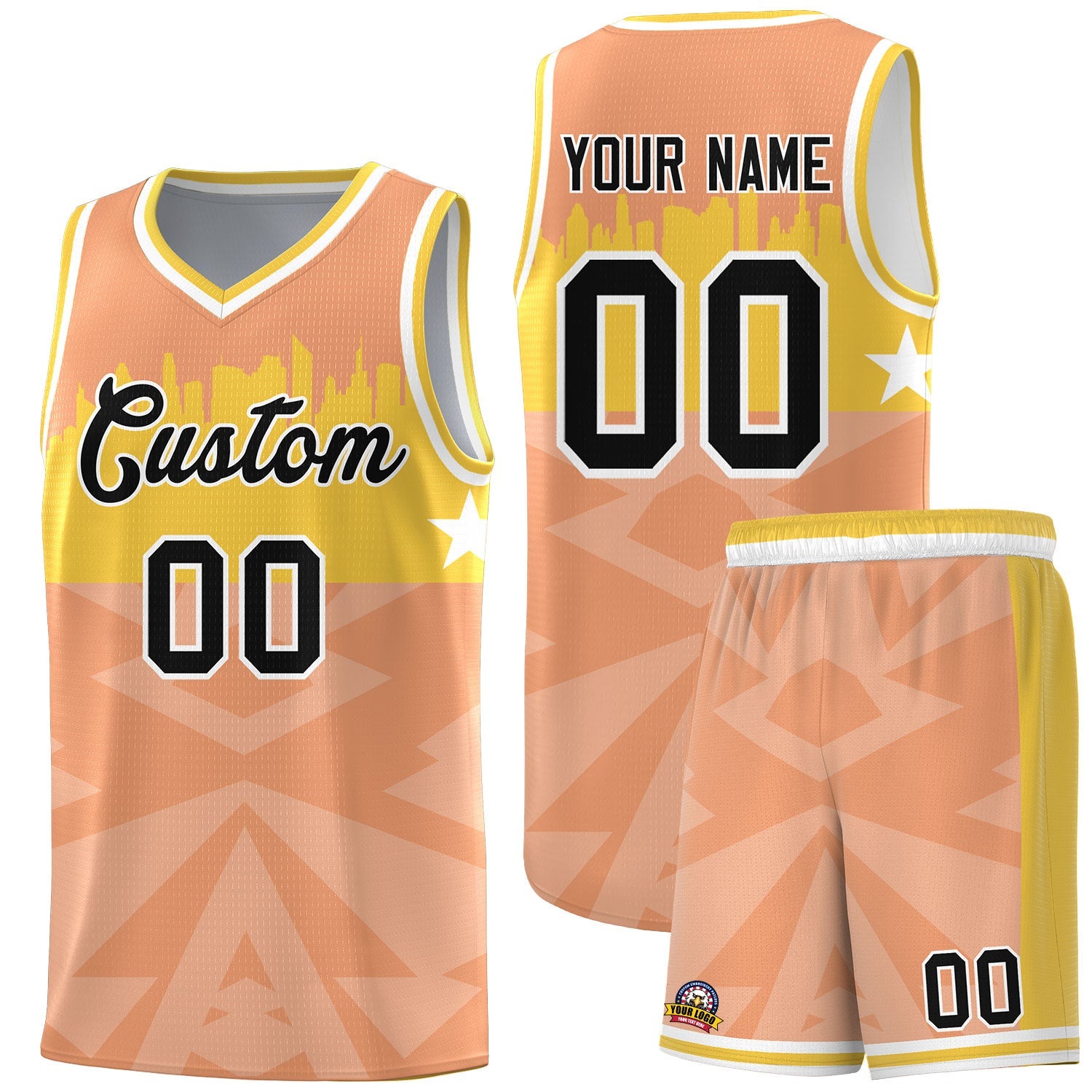 Custom Orange Personalized City Silhouette Pattern Sports Uniform Basketball Jersey