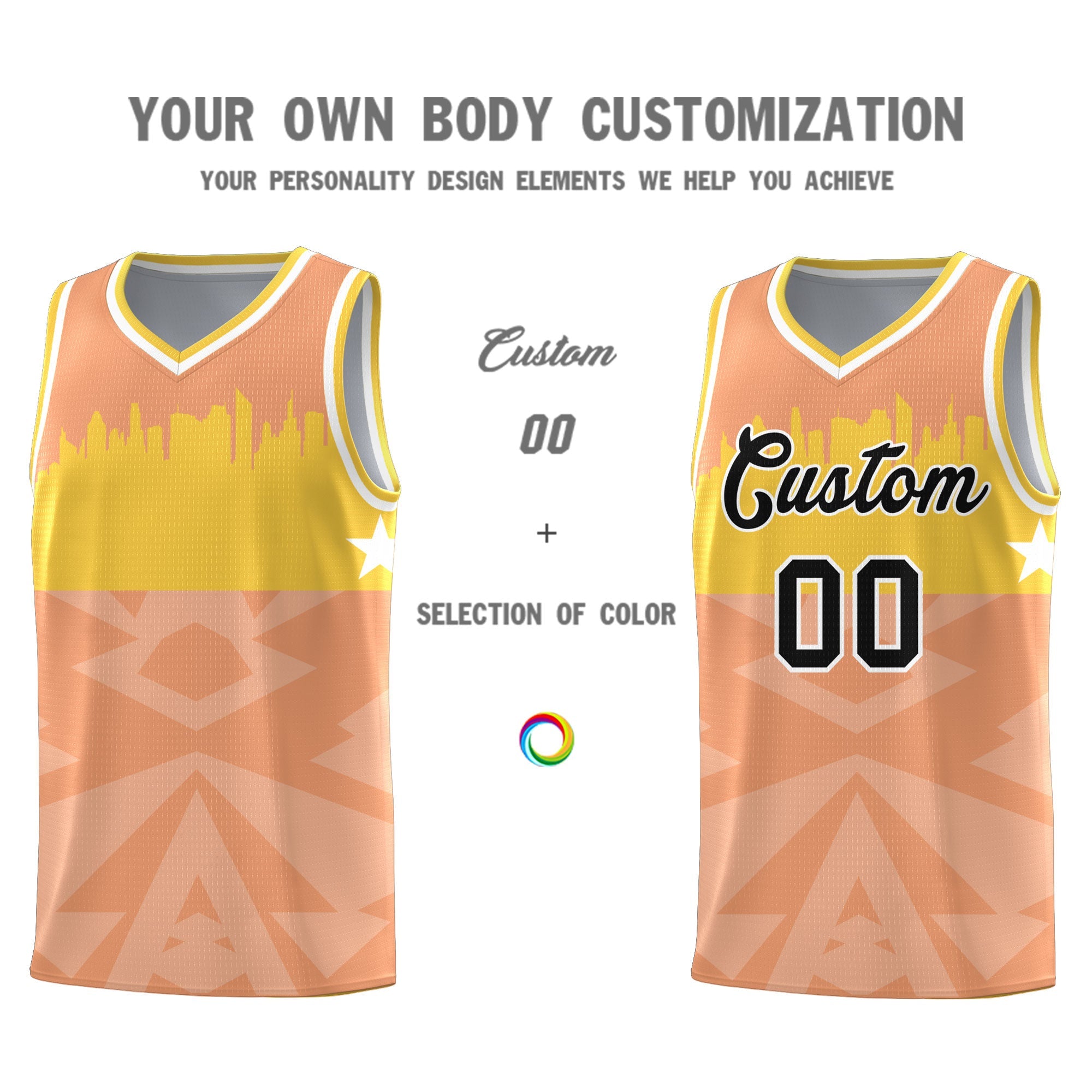 Custom Orange Personalized City Silhouette Pattern Sports Uniform Basketball Jersey