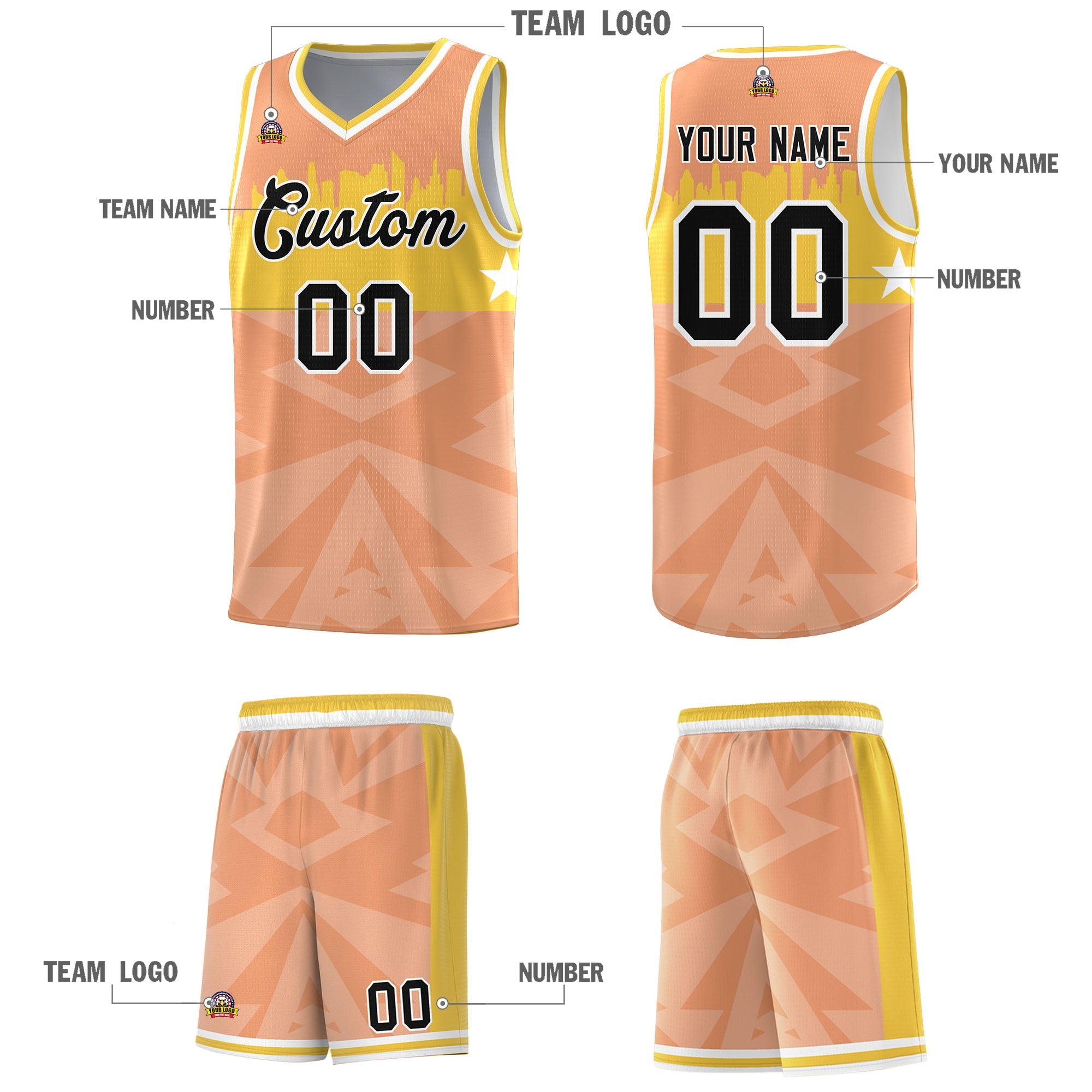 Custom Orange Personalized City Silhouette Pattern Sports Uniform Basketball Jersey