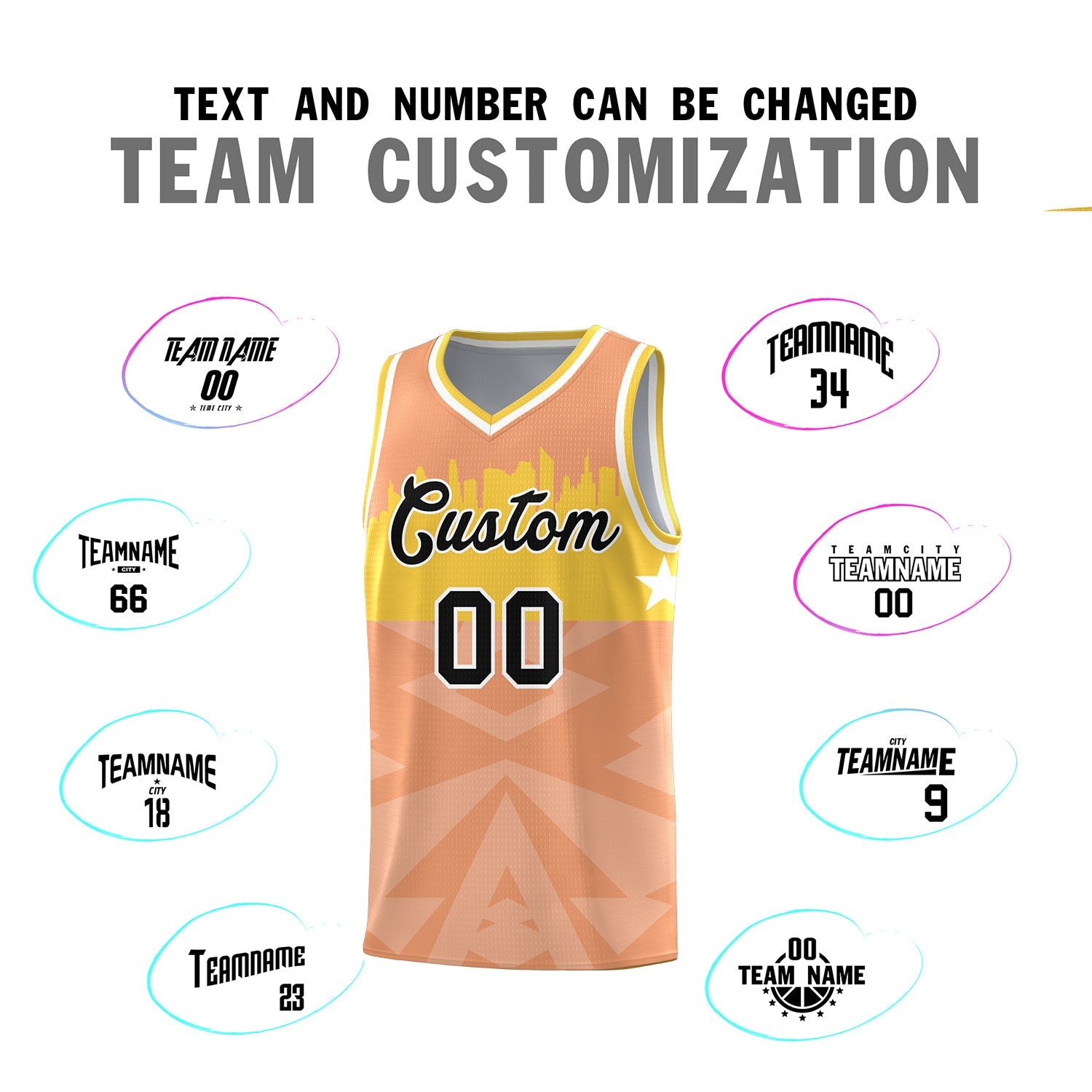 Custom Orange Personalized City Silhouette Pattern Sports Uniform Basketball Jersey