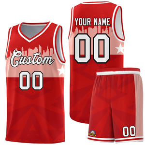 Custom Red Personalized City Silhouette Pattern Sports Uniform Basketball Jersey