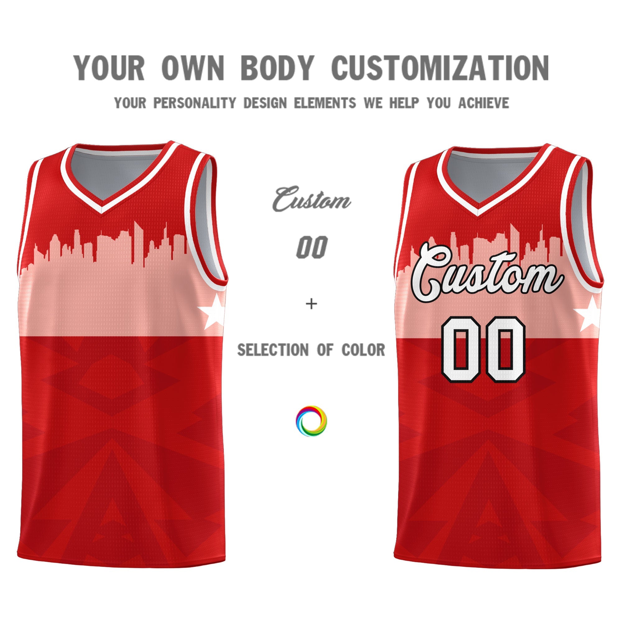 Custom Red Personalized City Silhouette Pattern Sports Uniform Basketball Jersey