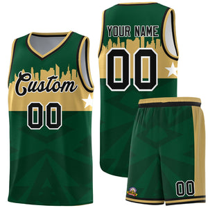 Custom Green Personalized City Silhouette Pattern Sports Uniform Basketball Jersey