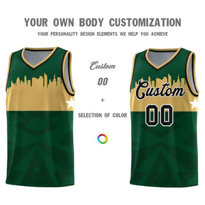 Custom Green Personalized City Silhouette Pattern Sports Uniform Basketball Jersey