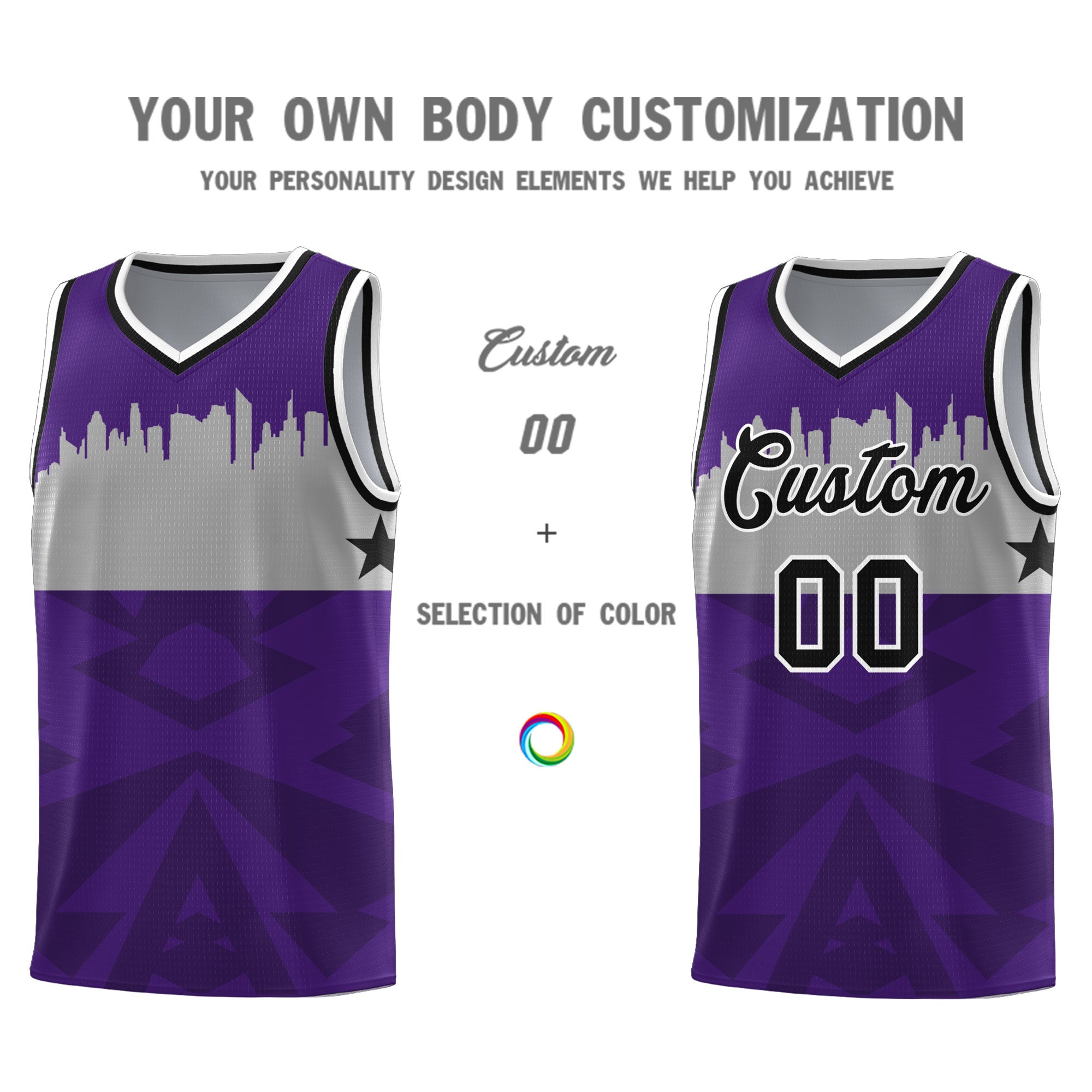 Custom Purple Personalized City Silhouette Pattern Sports Uniform Basketball Jersey