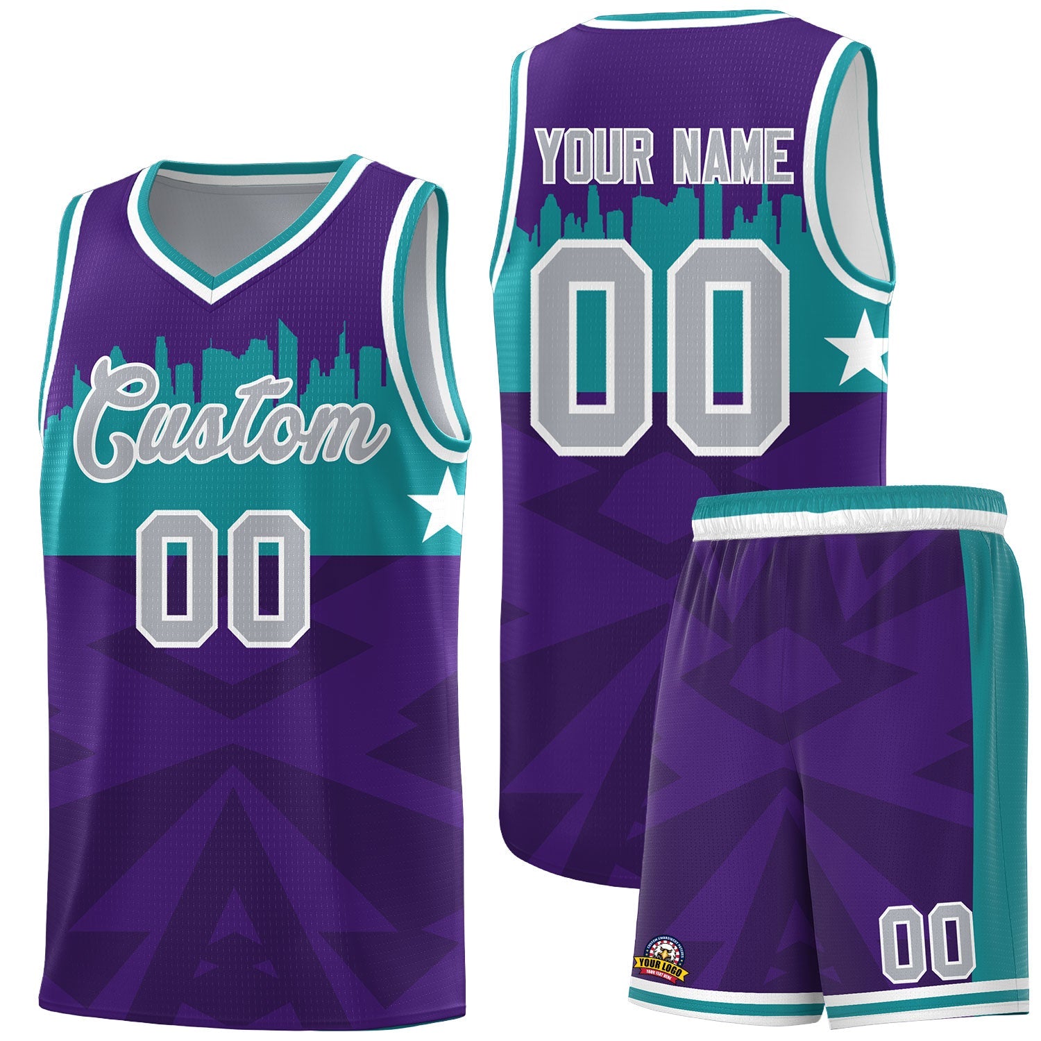 Custom Purple Personalized City Silhouette Pattern Sports Uniform Basketball Jersey