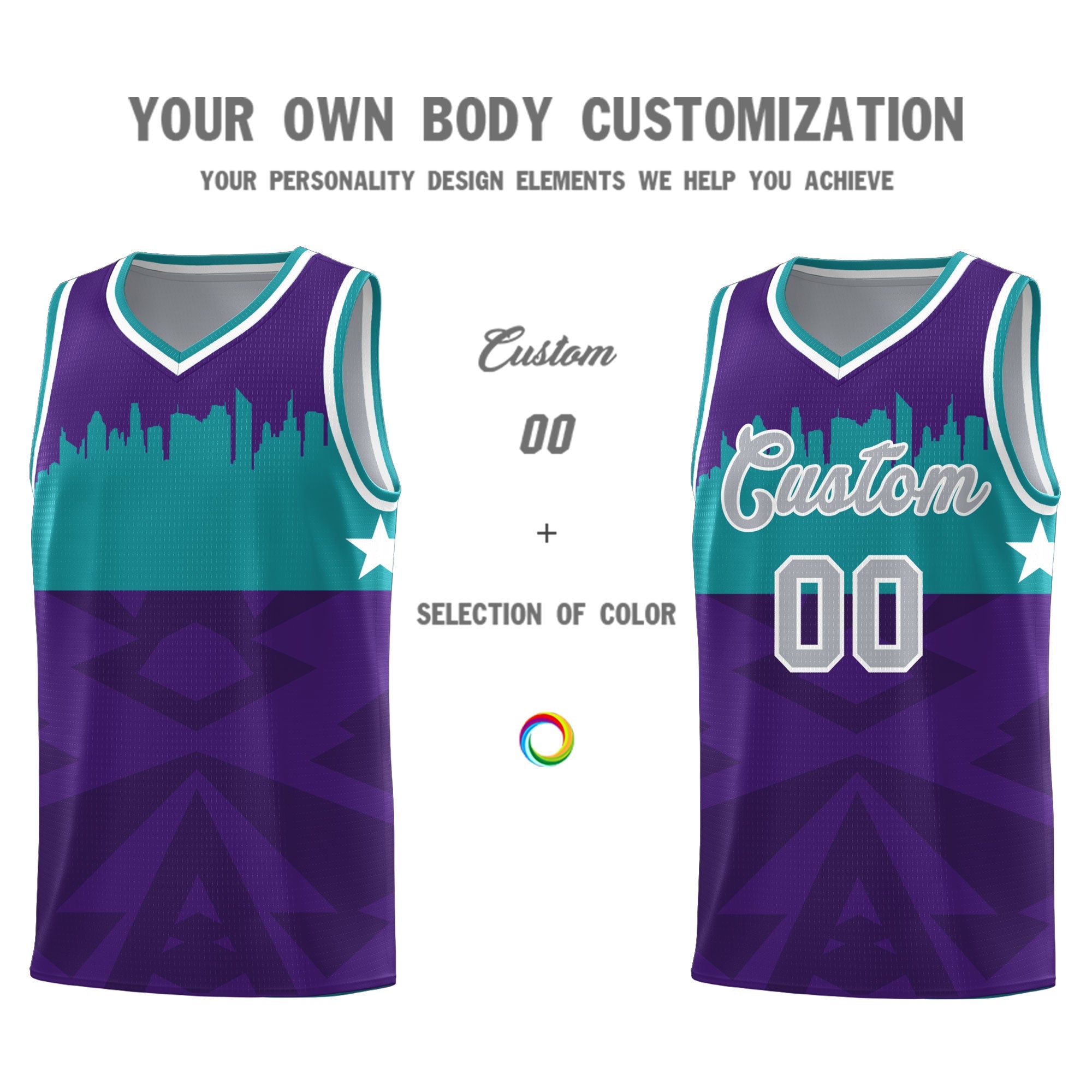 Custom Purple Personalized City Silhouette Pattern Sports Uniform Basketball Jersey